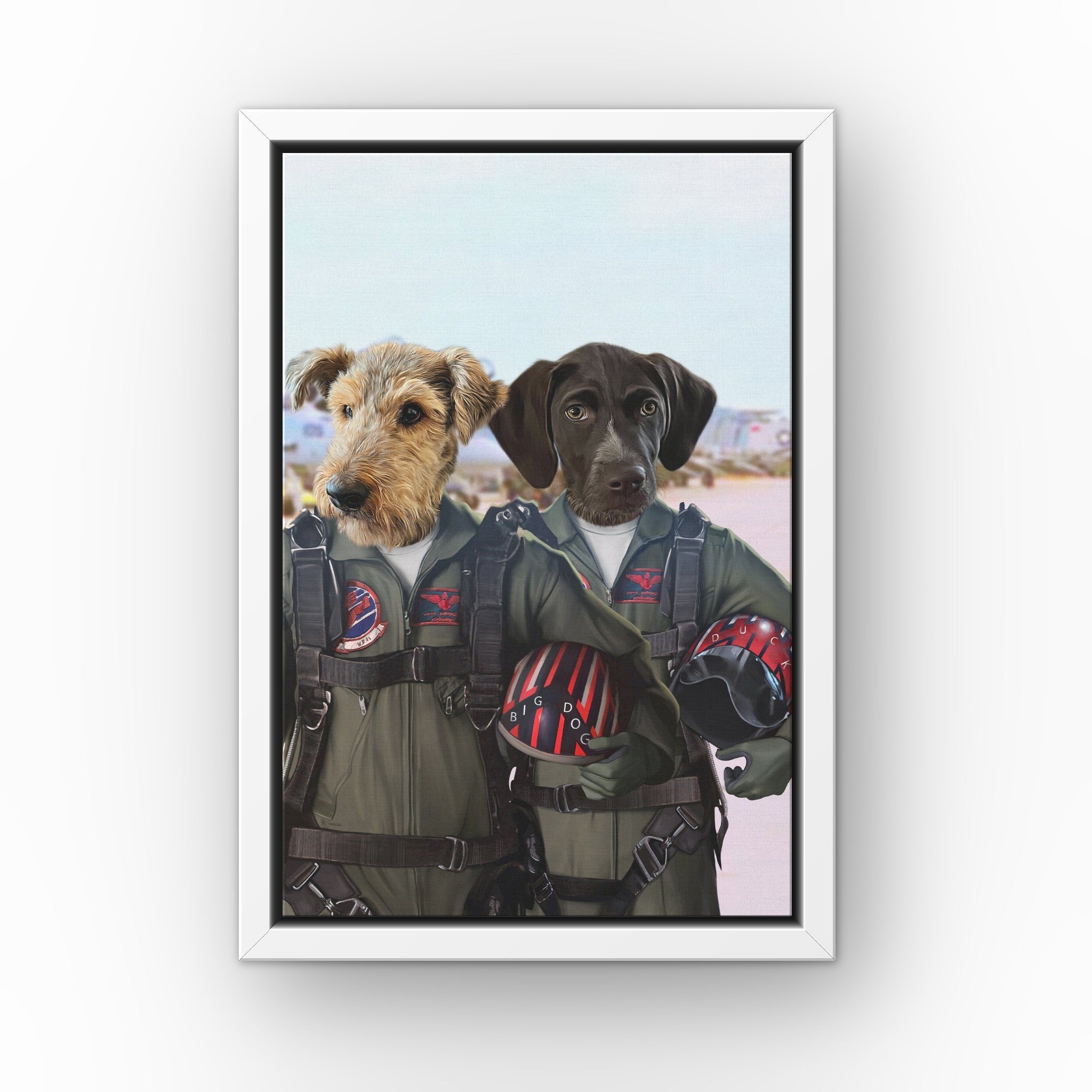 The Fighter Pilots custom pet canvas in a white floating frame