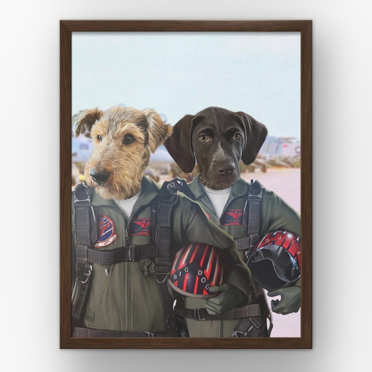 The Fighter Pilots custom pet poster in a walnut frame