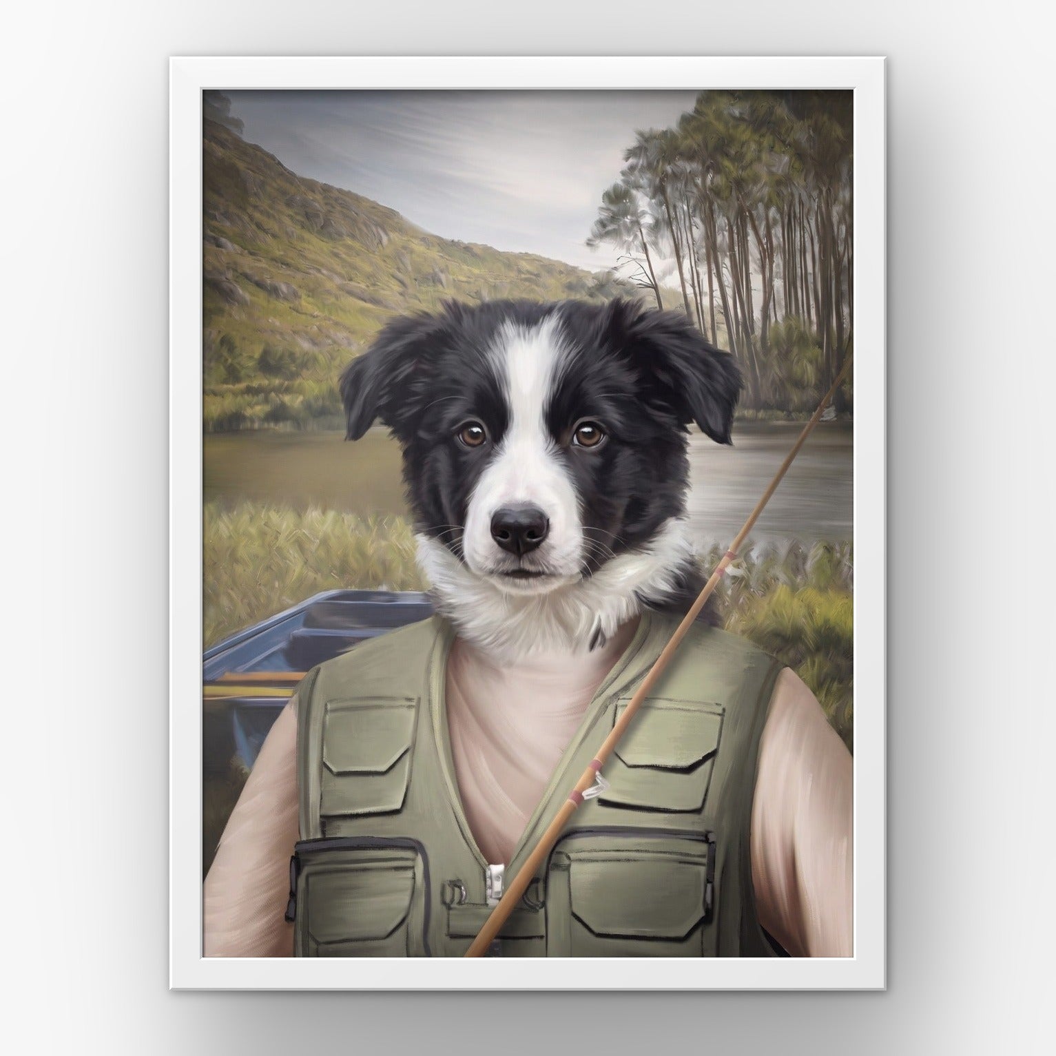 The Fisherman custom pet poster in a white frame