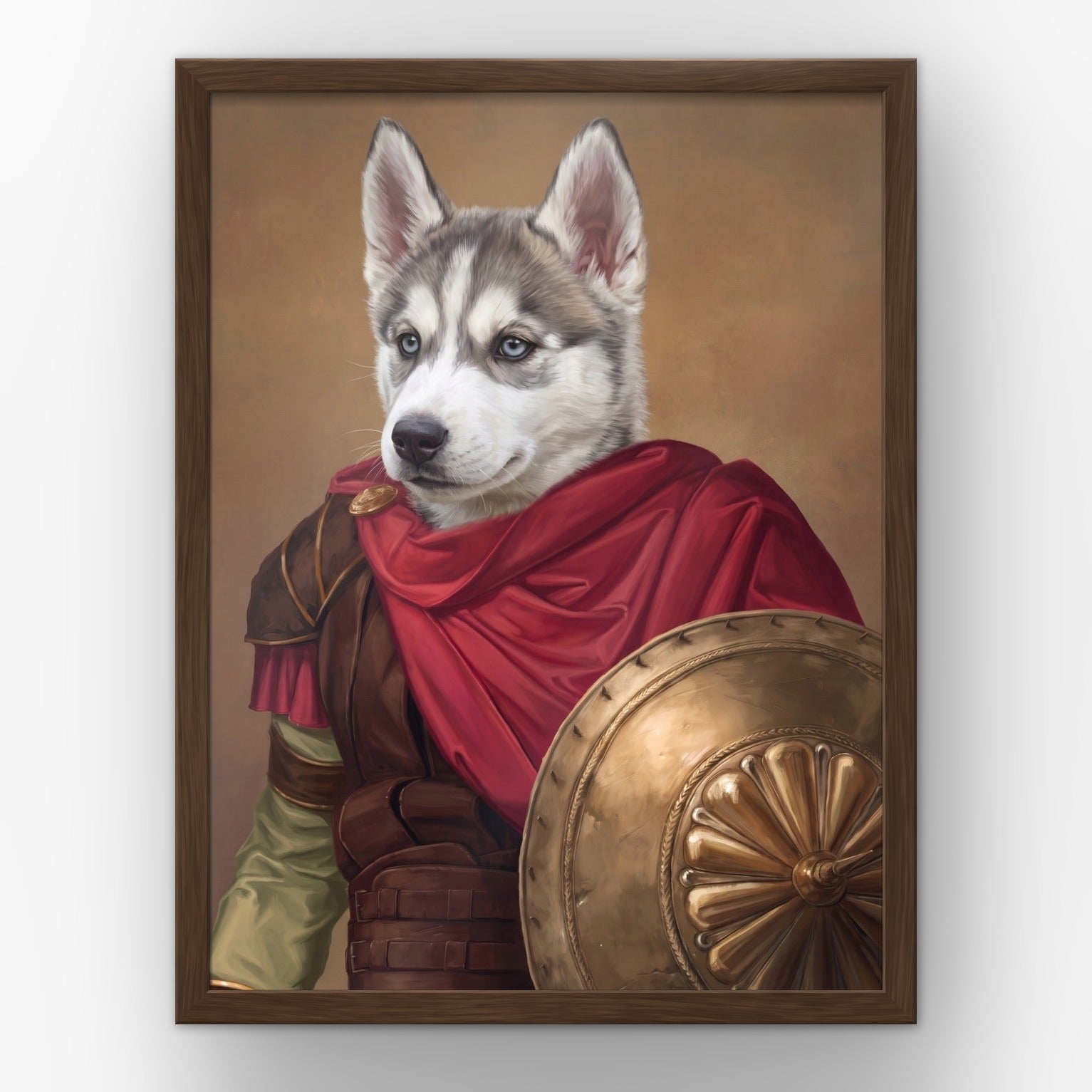 The Gladiator custom pet poster in a walnut frame