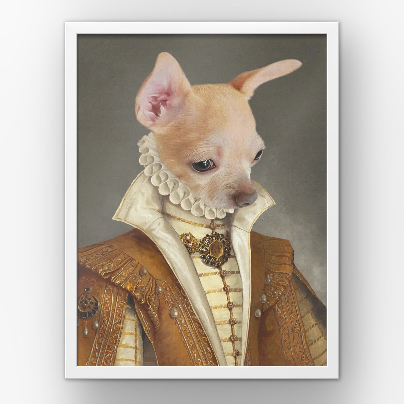 The Golden Princess custom pet poster in a white frame