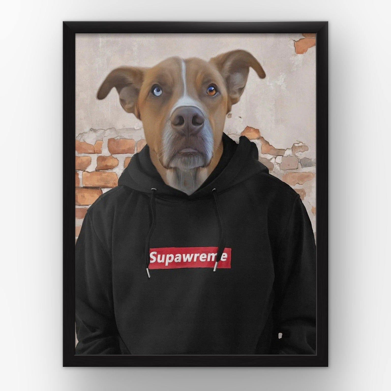 The Hypebeast (black) custom pet poster in a black frame
