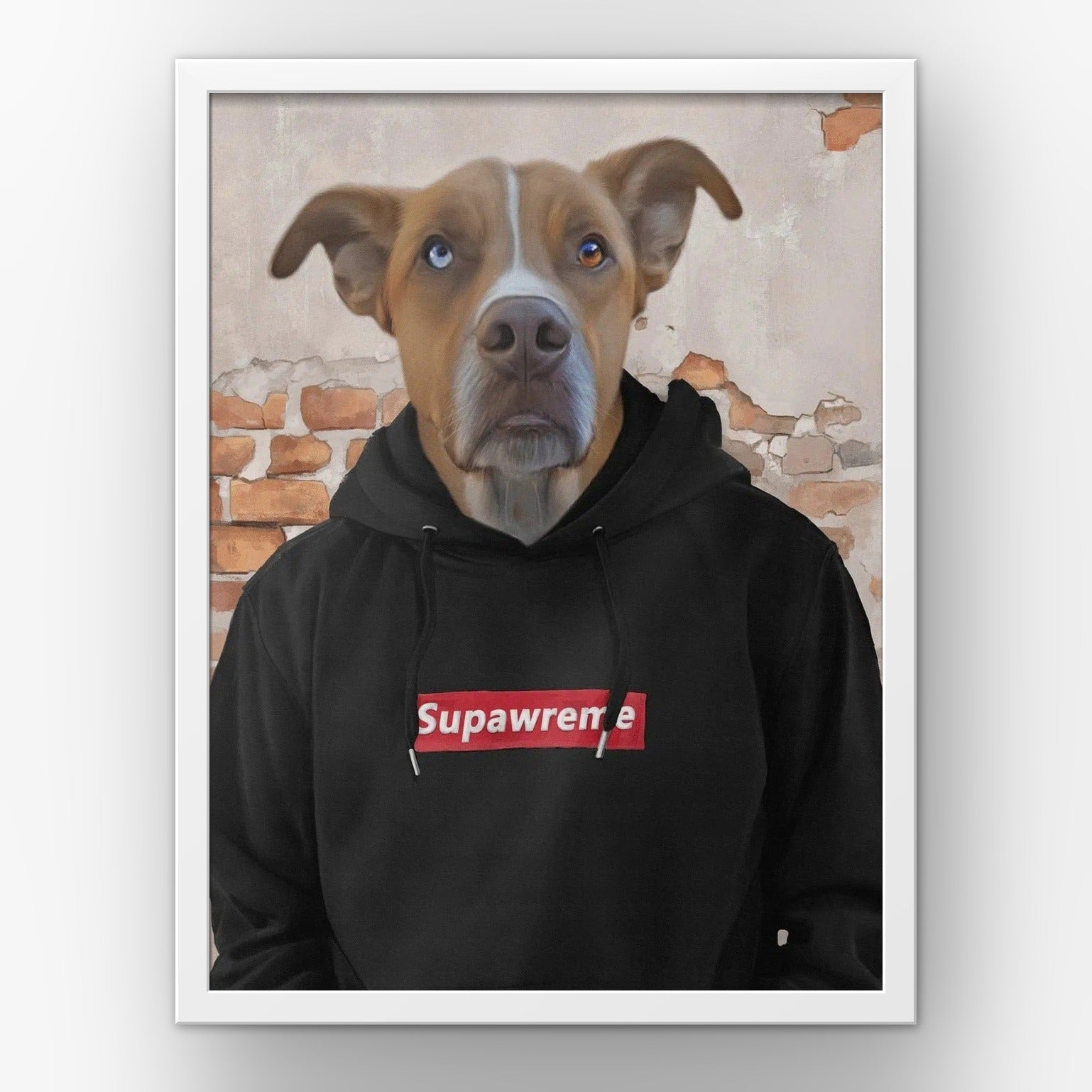 The Hypebeast (black) custom pet poster in a white frame