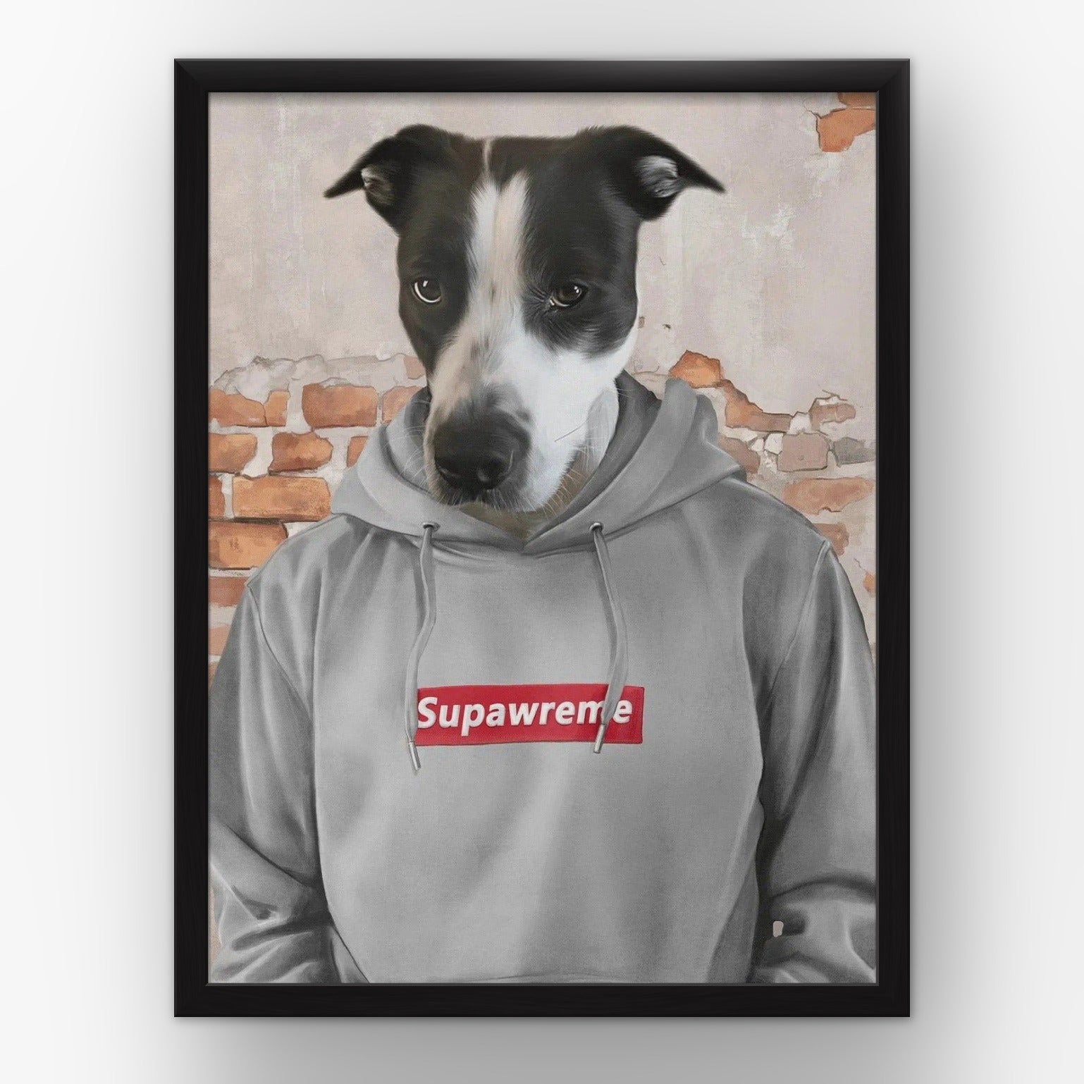 The Hypebeast (grey) custom pet poster in a black frame