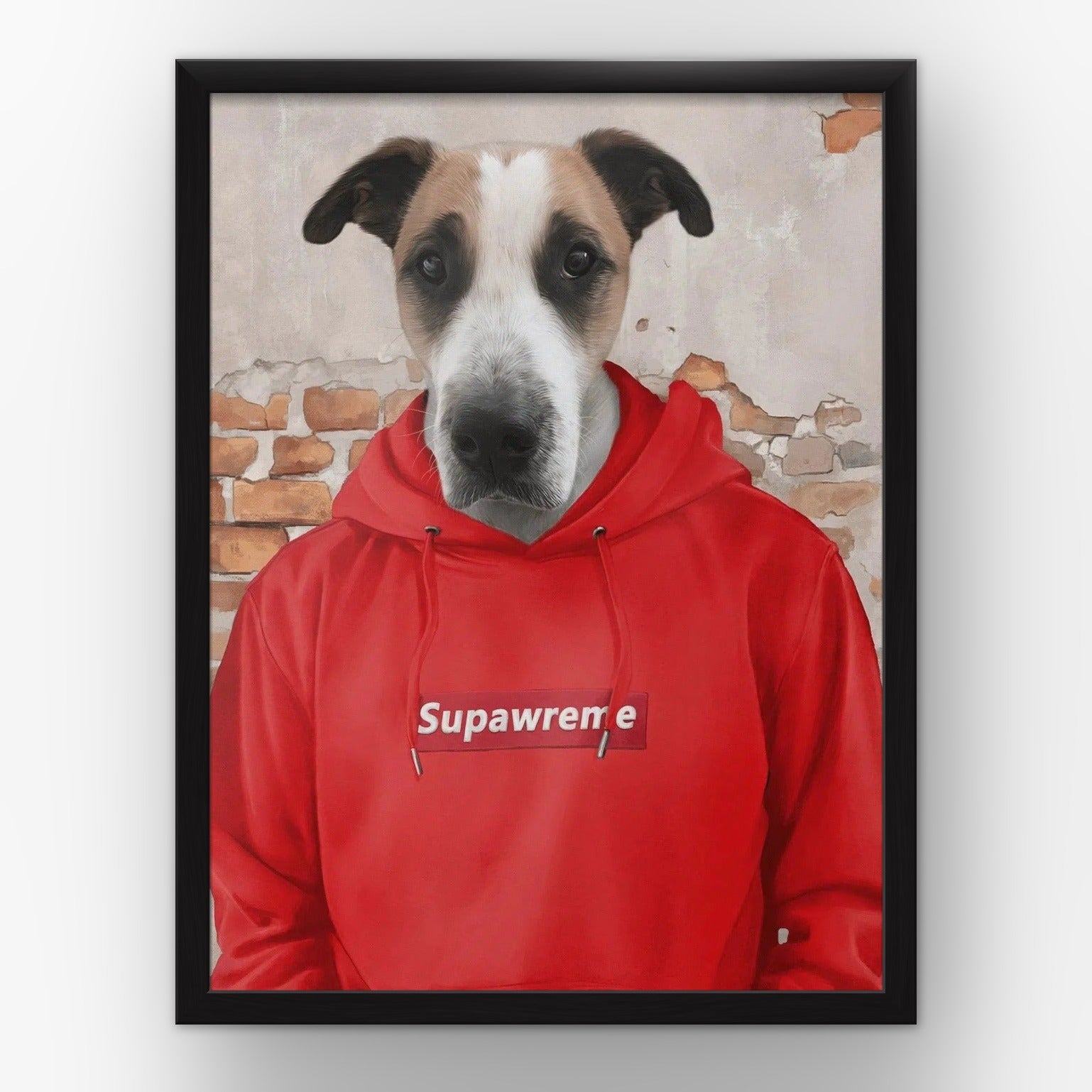 The Hypebeast (red) custom pet poster in a black frame