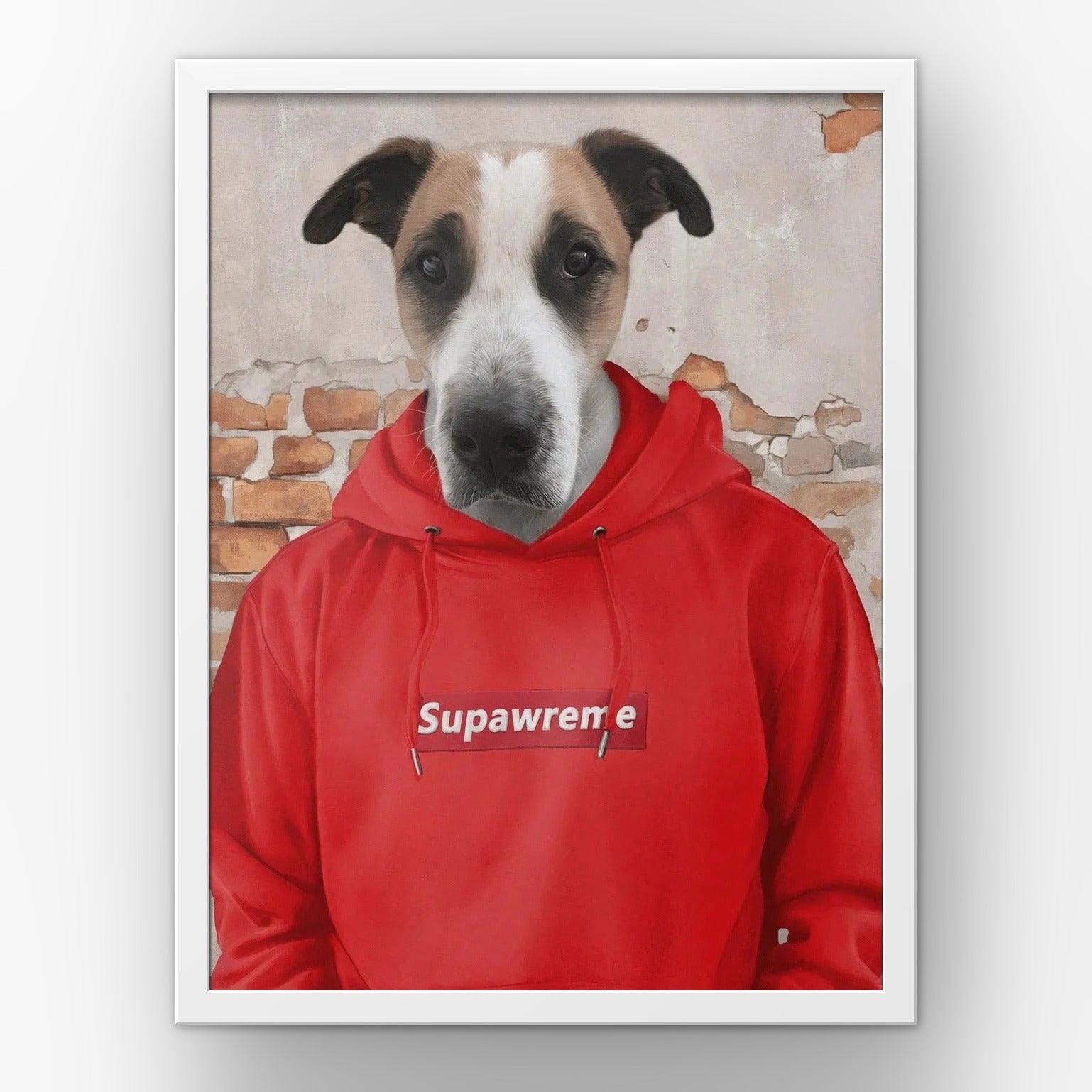 The Hypebeast (red) custom pet poster in a white frame