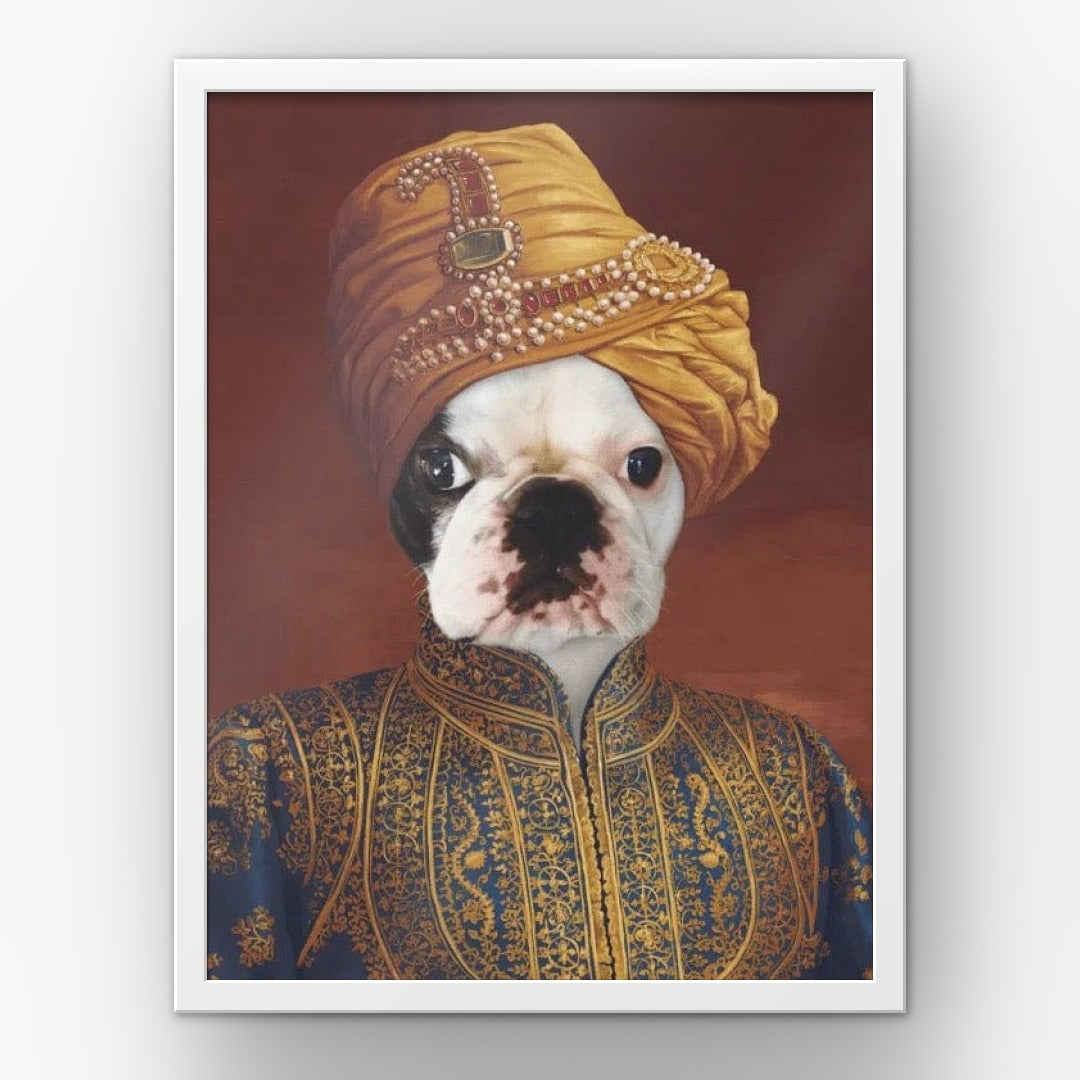 The Indian Raja custom pet poster in a white frame