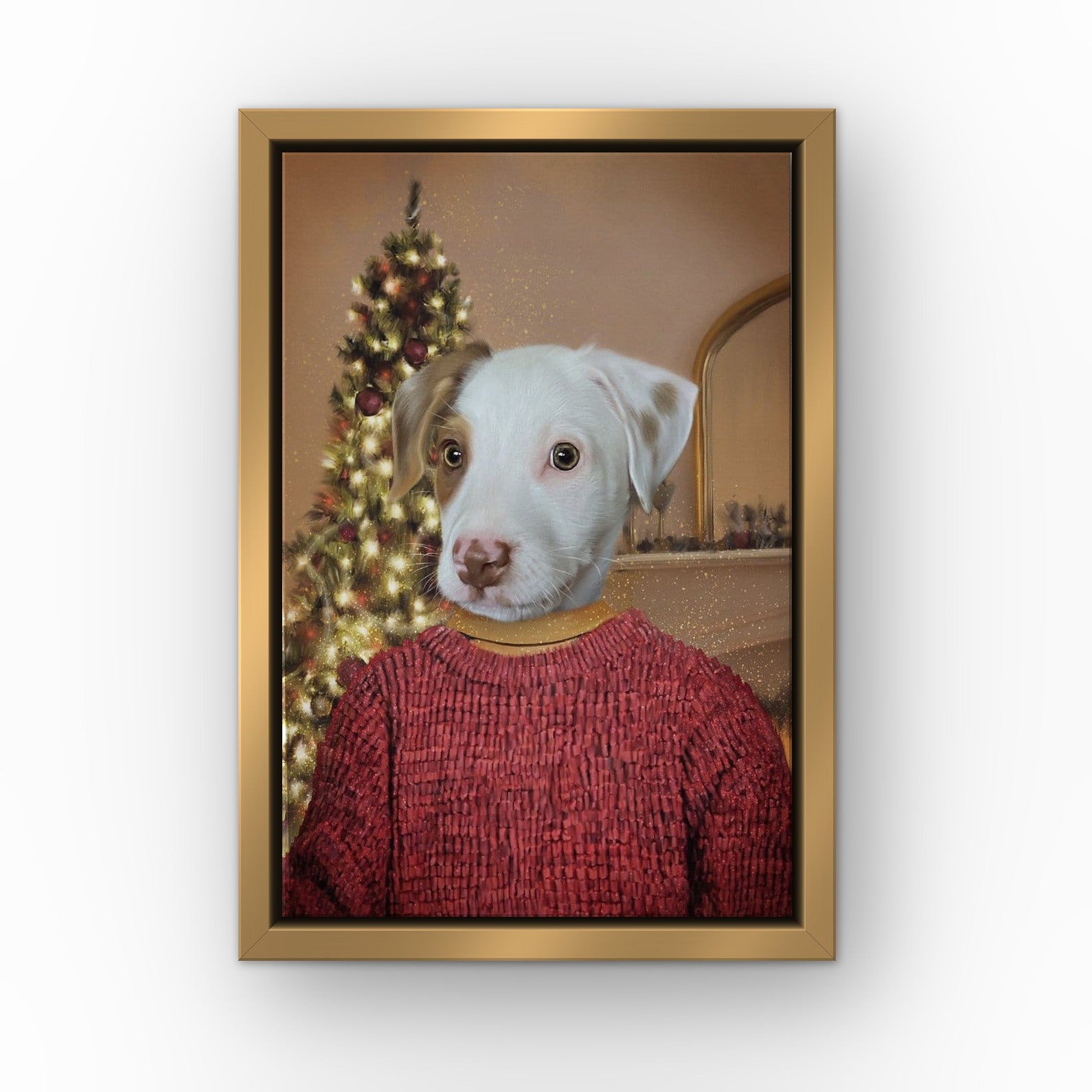 The Kevin custom pet canvas in a gold floating frame