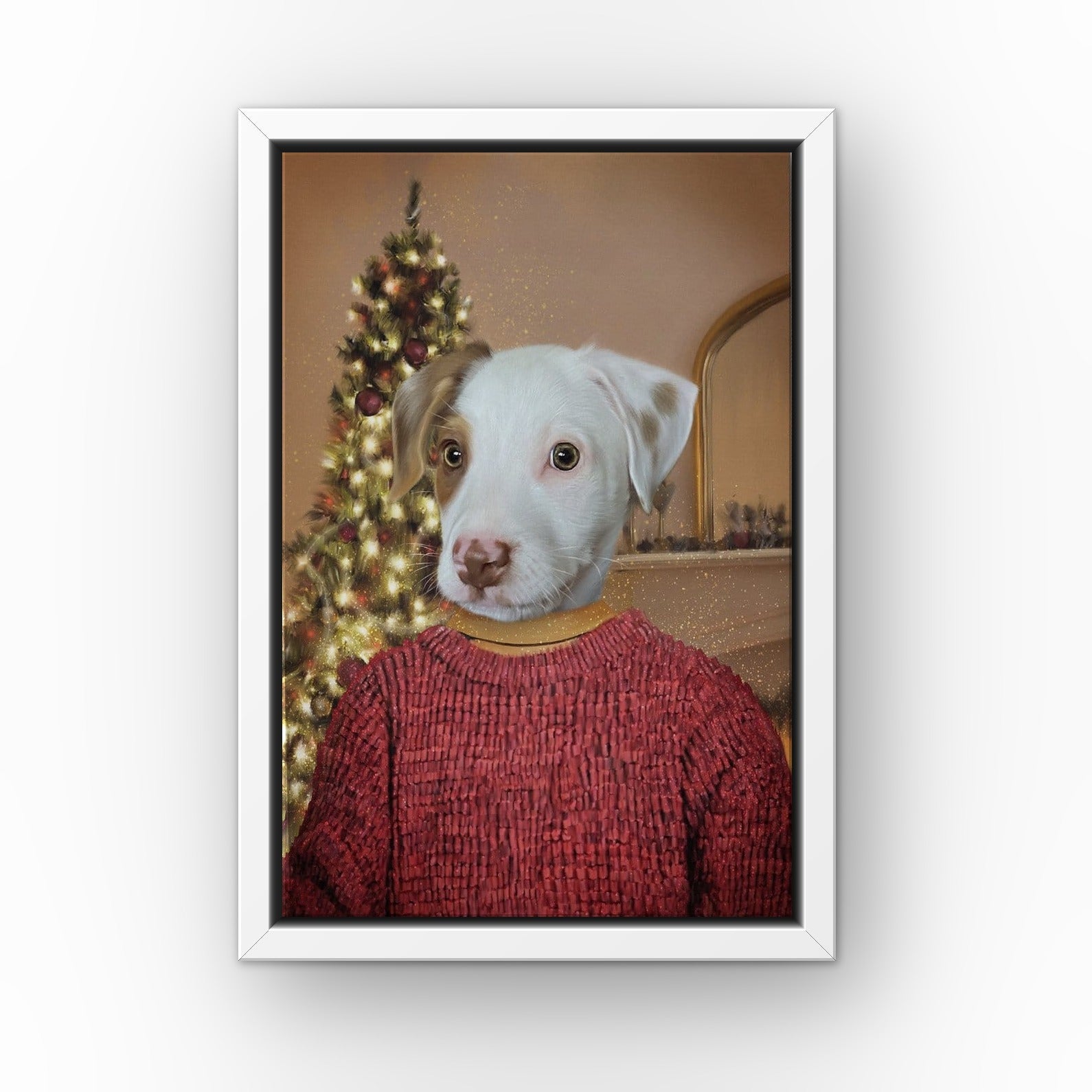 The Kevin custom pet canvas in a white floating frame