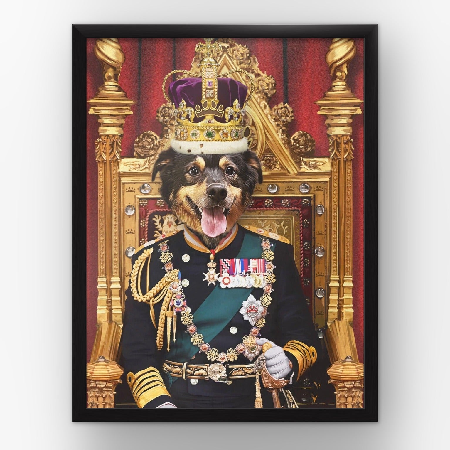 The King custom pet poster in a black frame