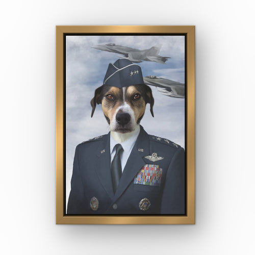The Male Air Force custom pet canvas in a gold floating frame
