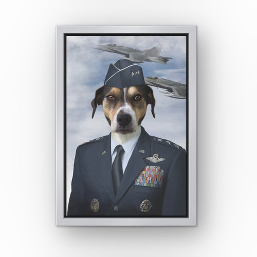 The Male Air Force custom pet canvas in a silver floating frame