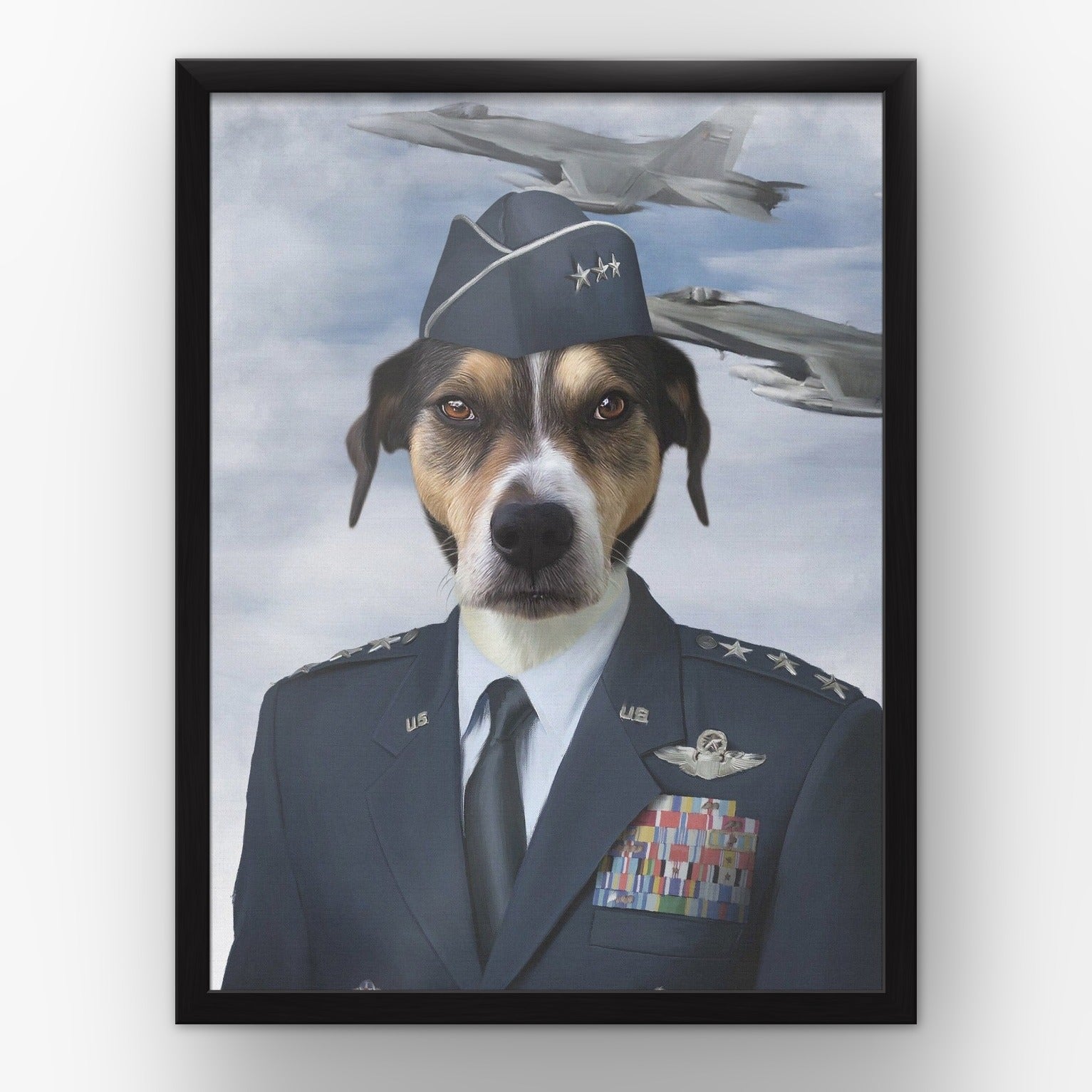 The Male Air Force custom pet poster in a black frame