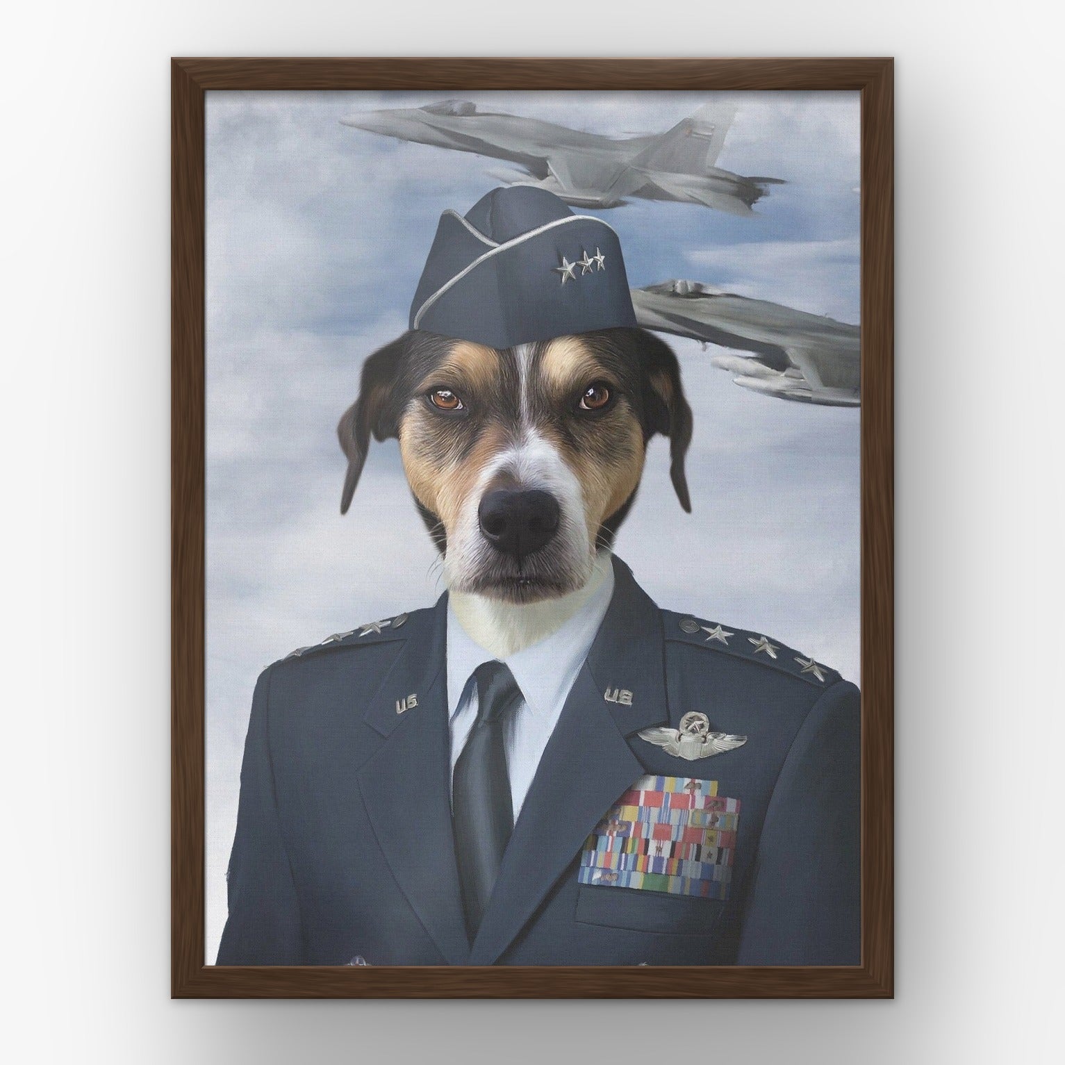 The Male Air Force custom pet poster in a walnut frame
