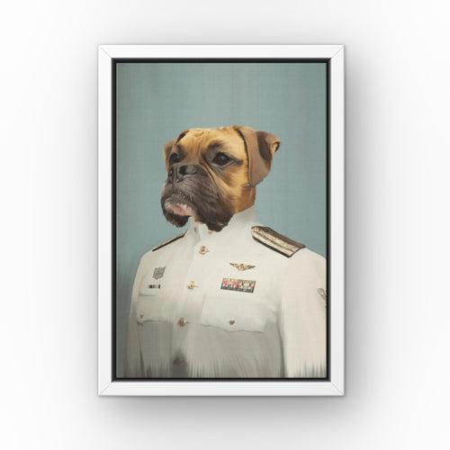 The Male Coast Guard custom pet canvas in a white floating frame