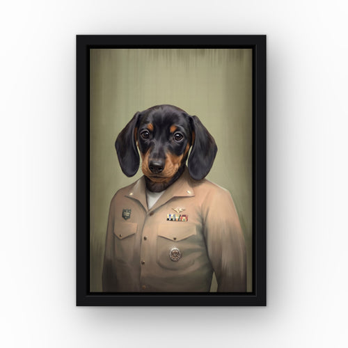 The Male Naval Officer custom pet canvas in a black floating frame