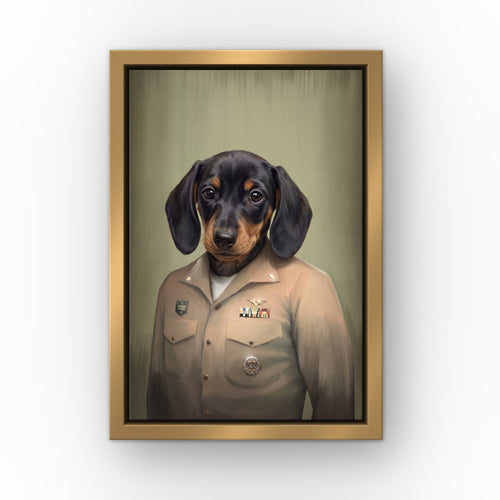 The Male Naval Officer custom pet canvas in a gold floating frame