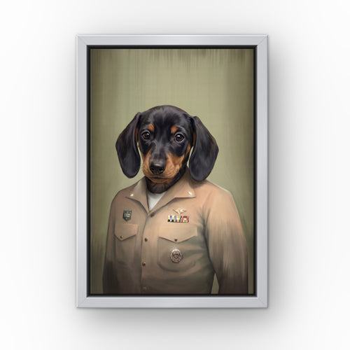 The Male Naval Officer custom pet canvas in a silver floating frame