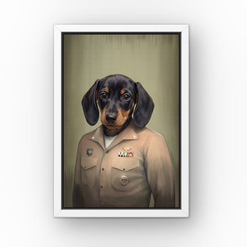 The Male Naval Officer custom pet canvas in a white floating frame