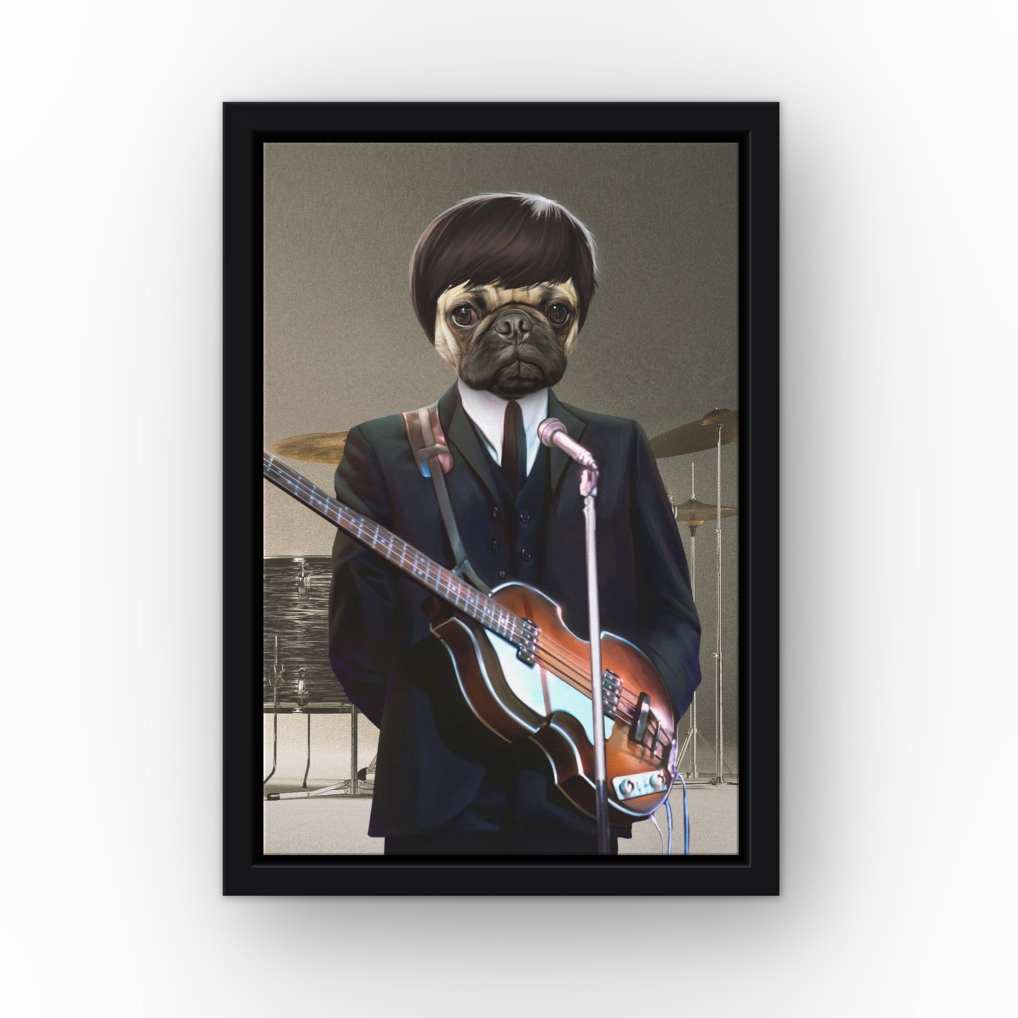 The McCartney custom pet canvas in a black floating frame