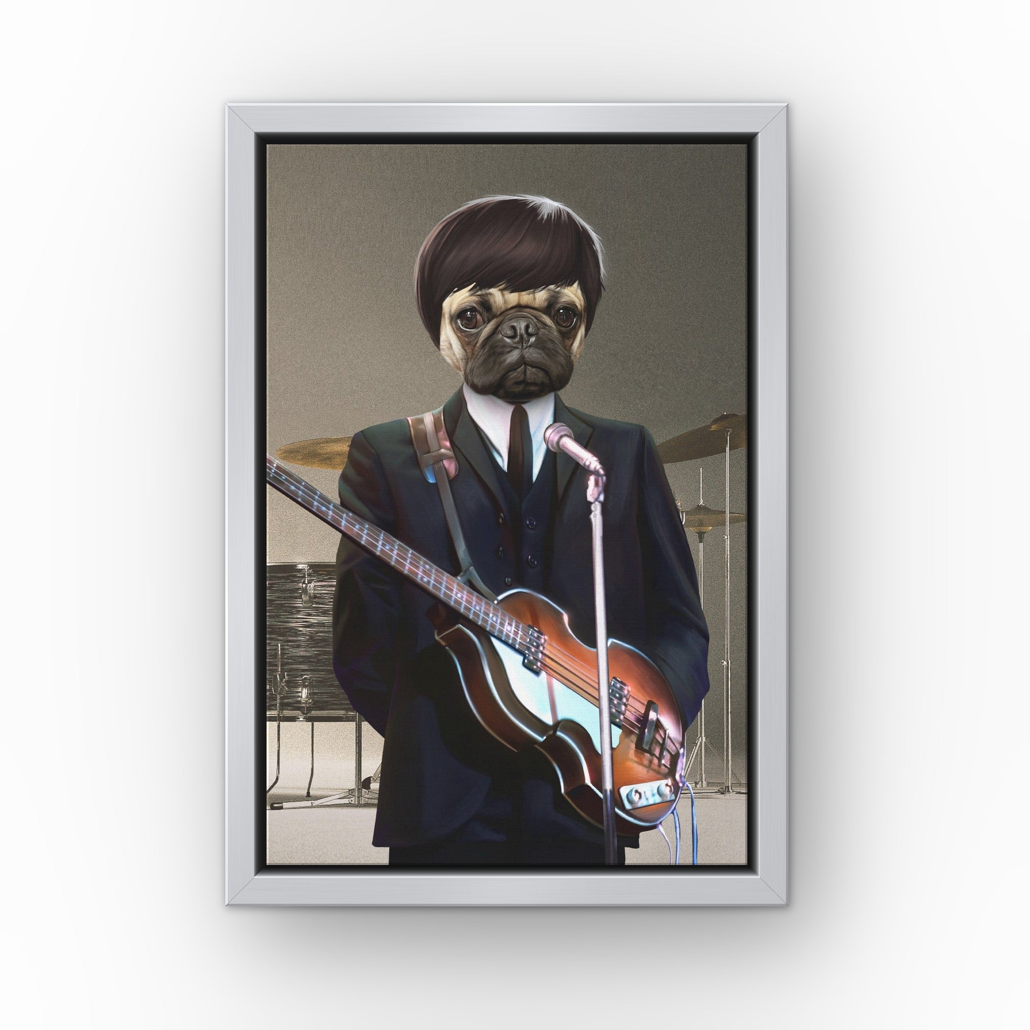 The McCartney custom pet canvas in a silver floating frame