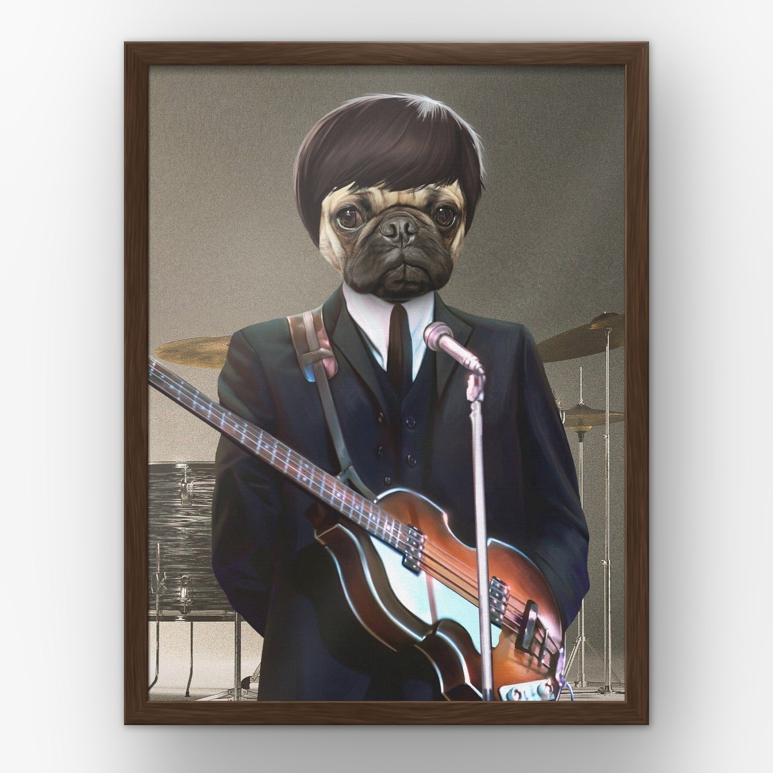 The McCartney custom pet poster in a walnut frame