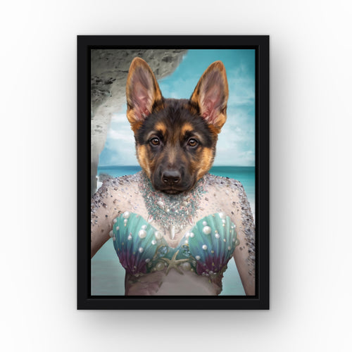 The Mermaid custom pet canvas in a black floating frame