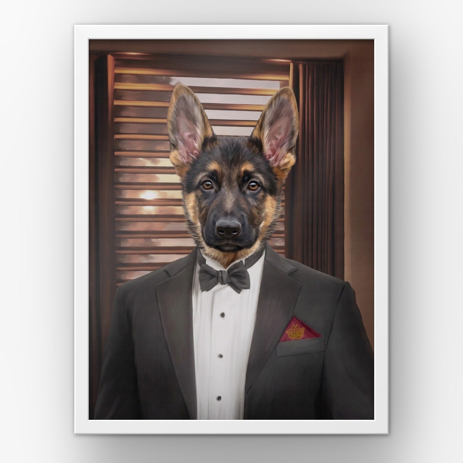 The Mobster custom pet poster in a white frame