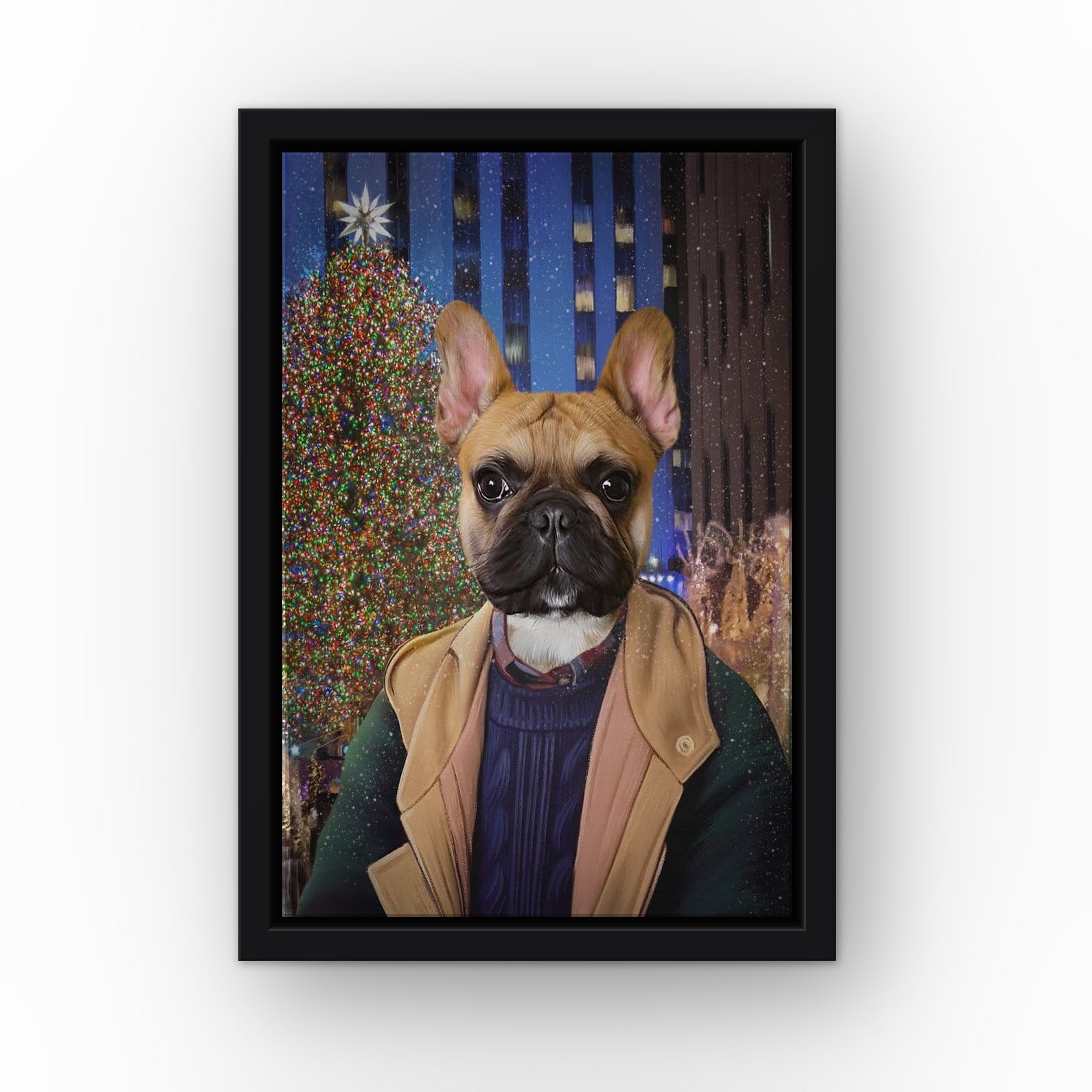 The NYC Kid custom pet canvas in a black floating frame