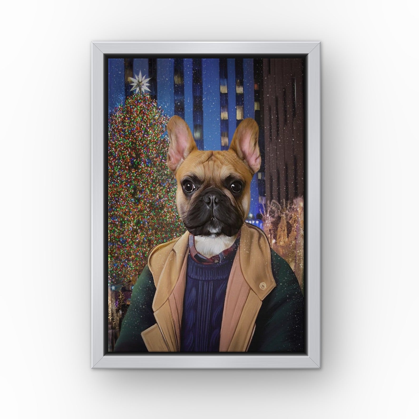 The NYC Kid custom pet canvas in a silver floating frame