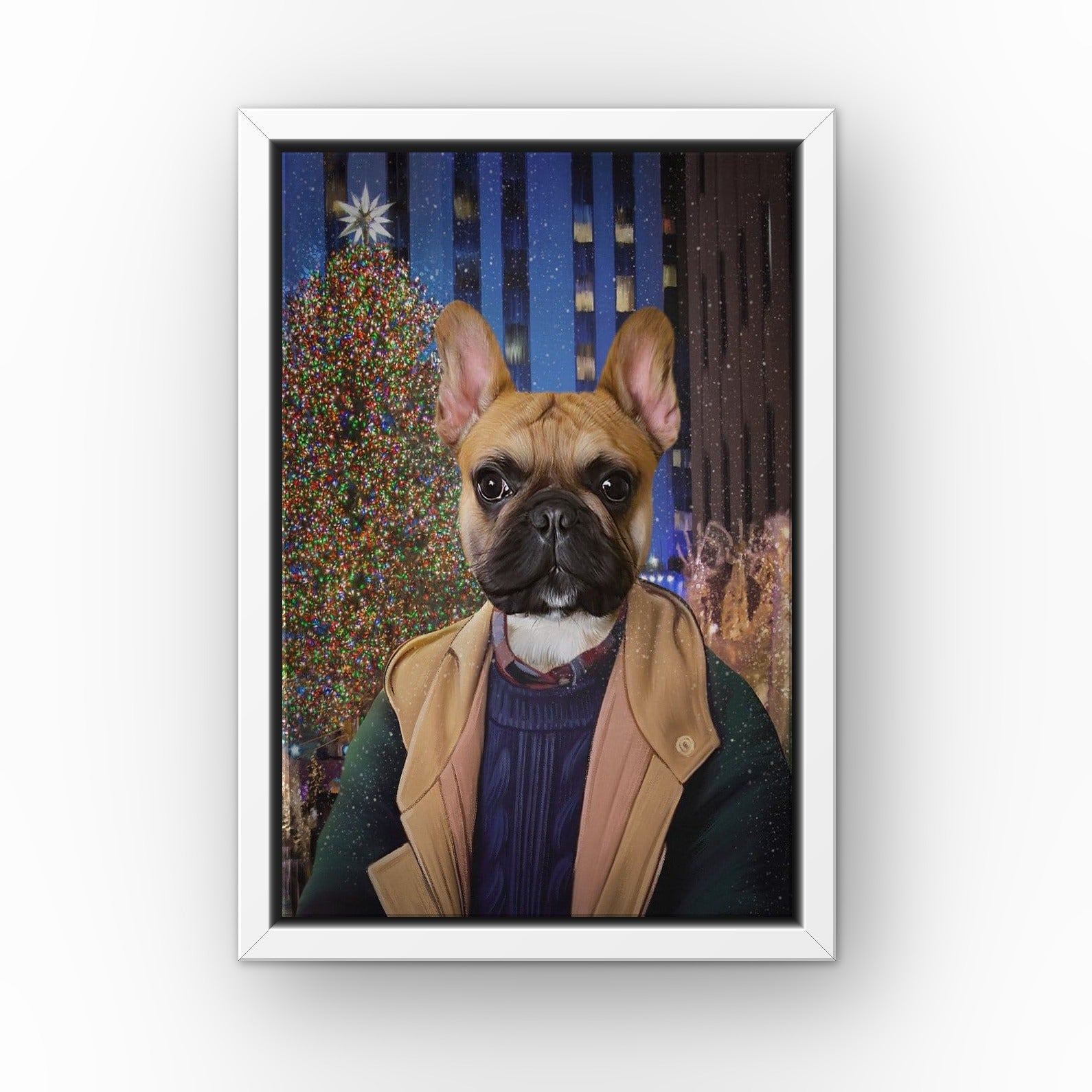 The NYC Kid custom pet canvas in a white floating frame