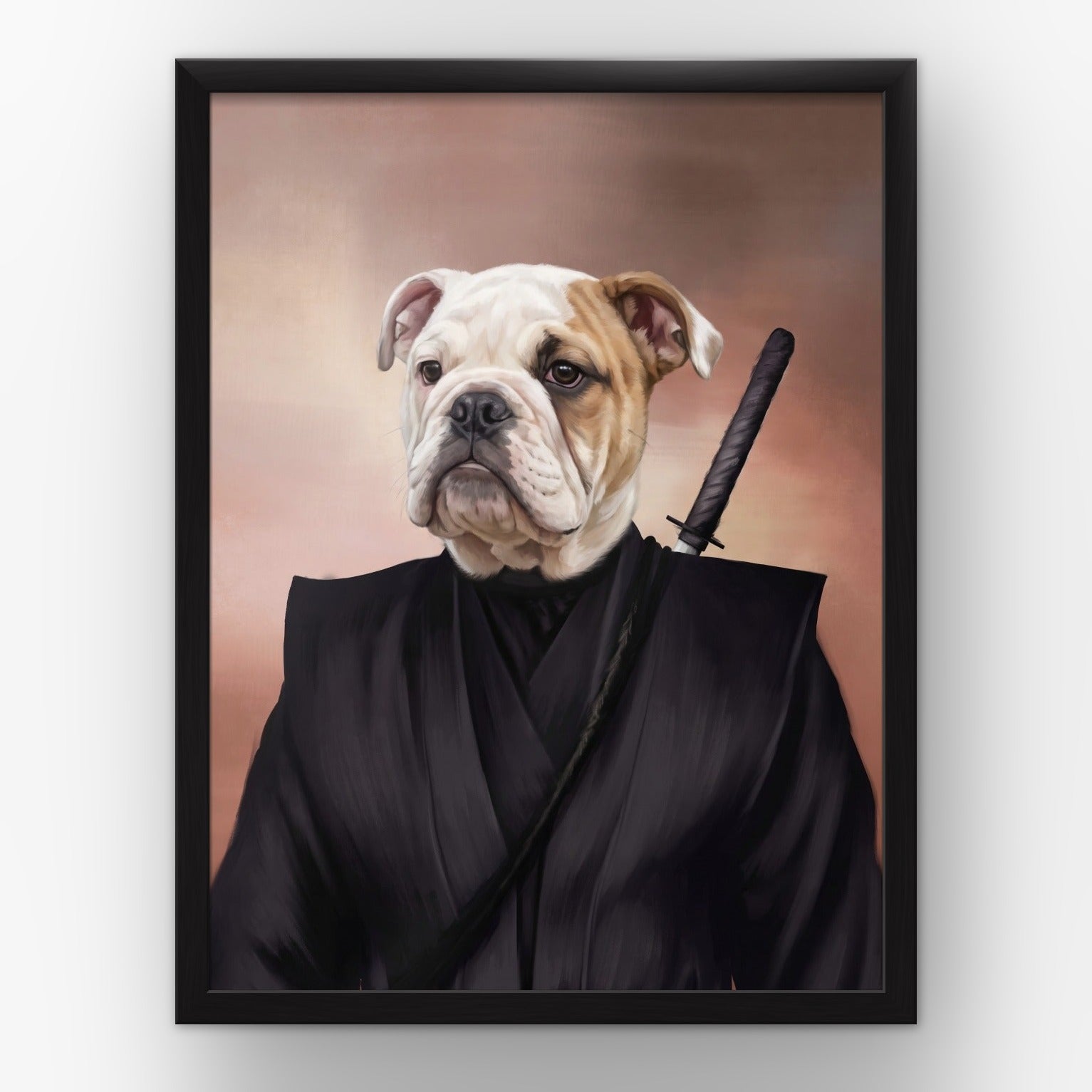 The Ninja custom pet poster in a black frame
