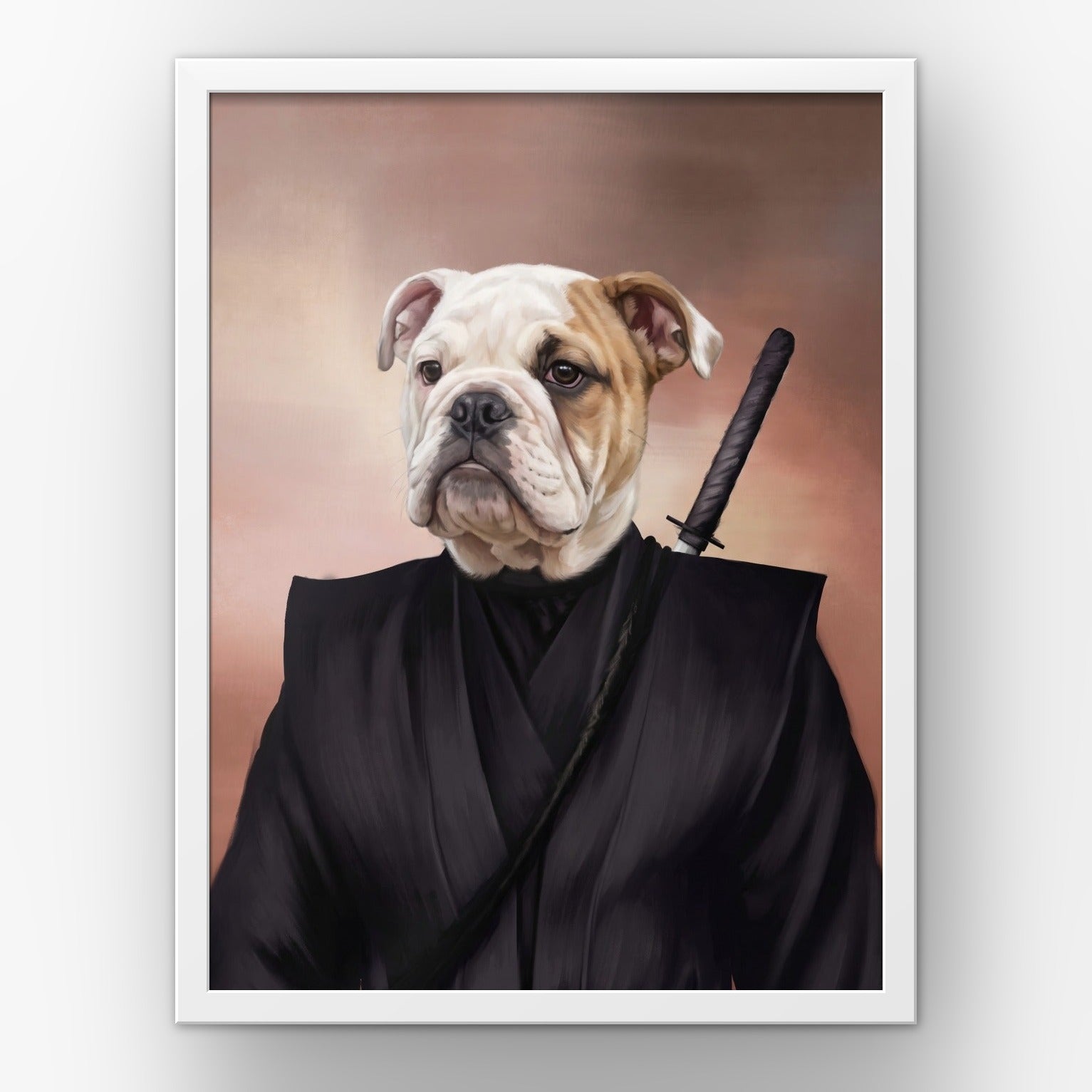 The Ninja custom pet poster in a white frame