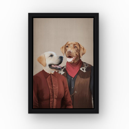 The Outlaws custom pet canvas in a black floating frame