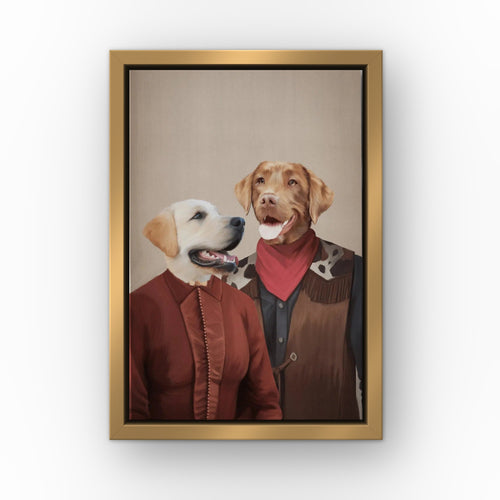 The Outlaws custom pet canvas in a gold floating frame