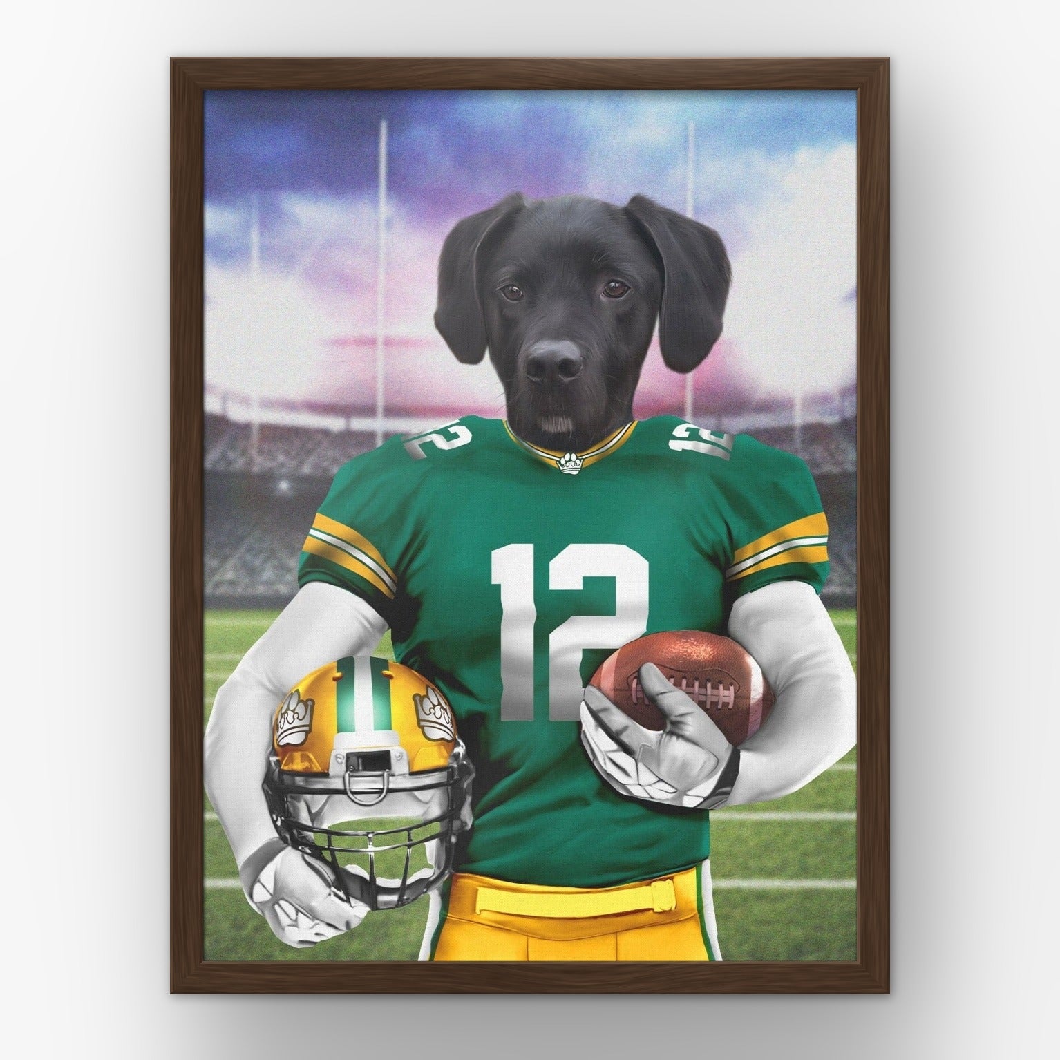The Pawckers custom pet poster in a walnut frame