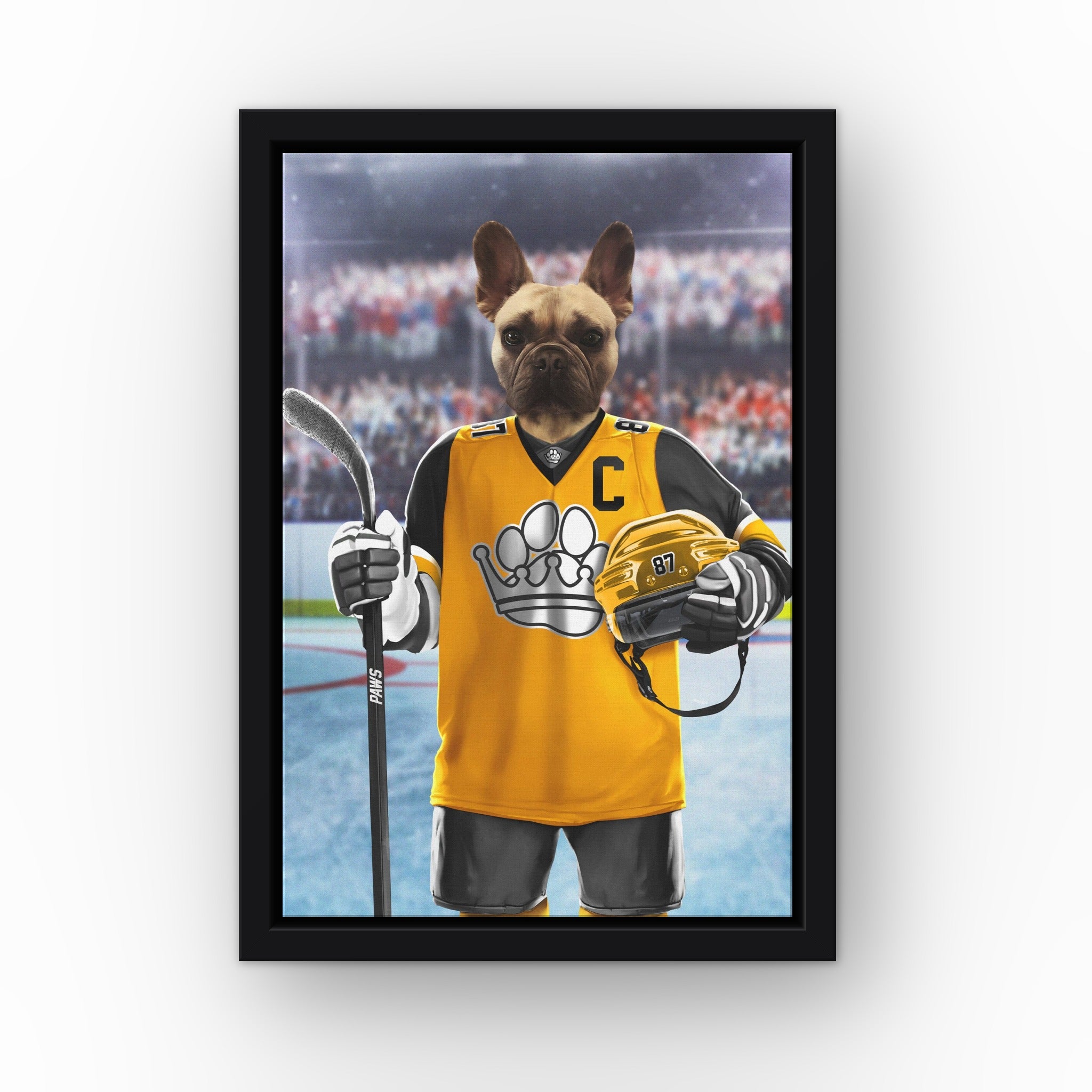 The Paws custom pet canvas in a black floating frame