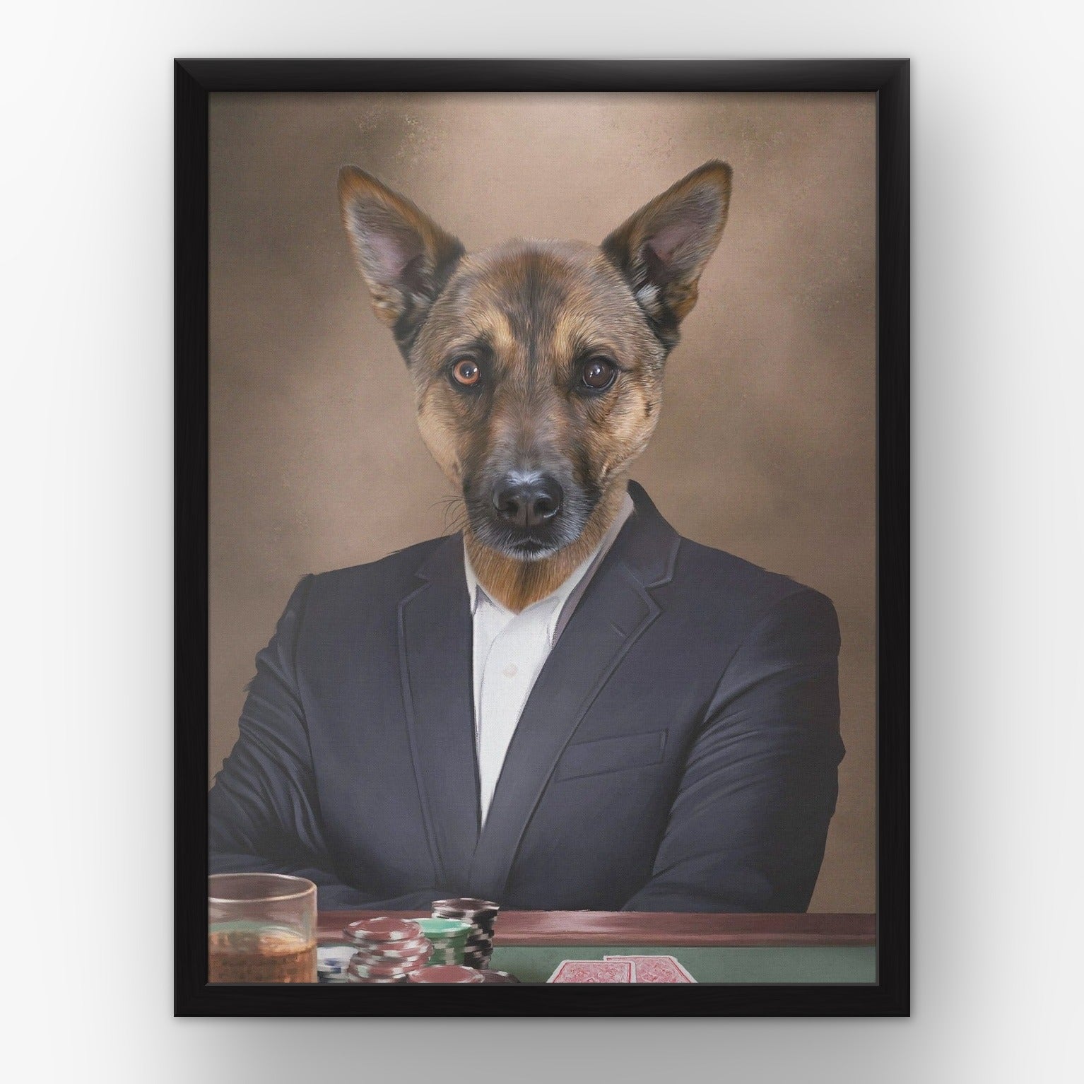 The Poker Player custom pet poster in a black frame