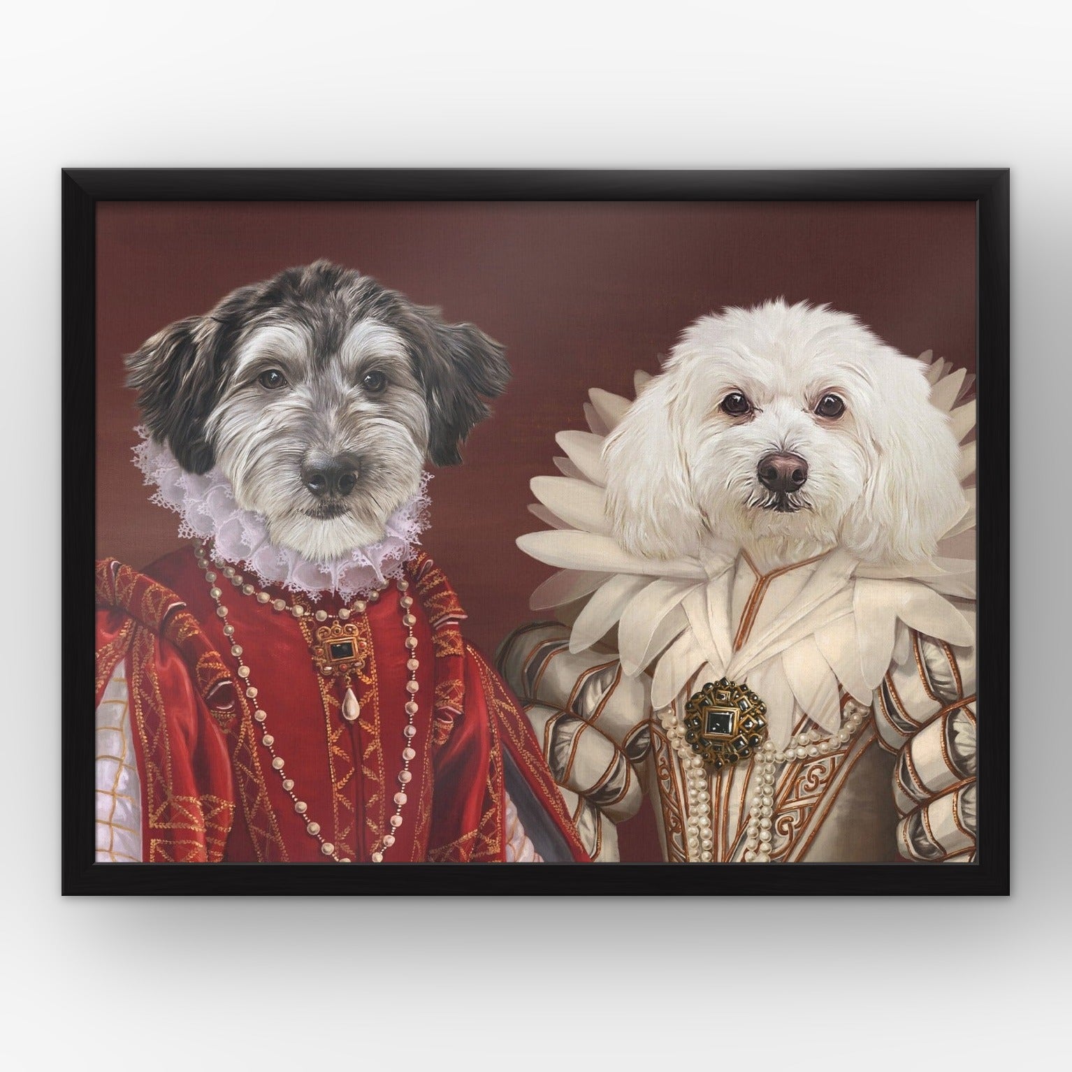 The Queen and Queen of Roses custom pet poster in a black frame