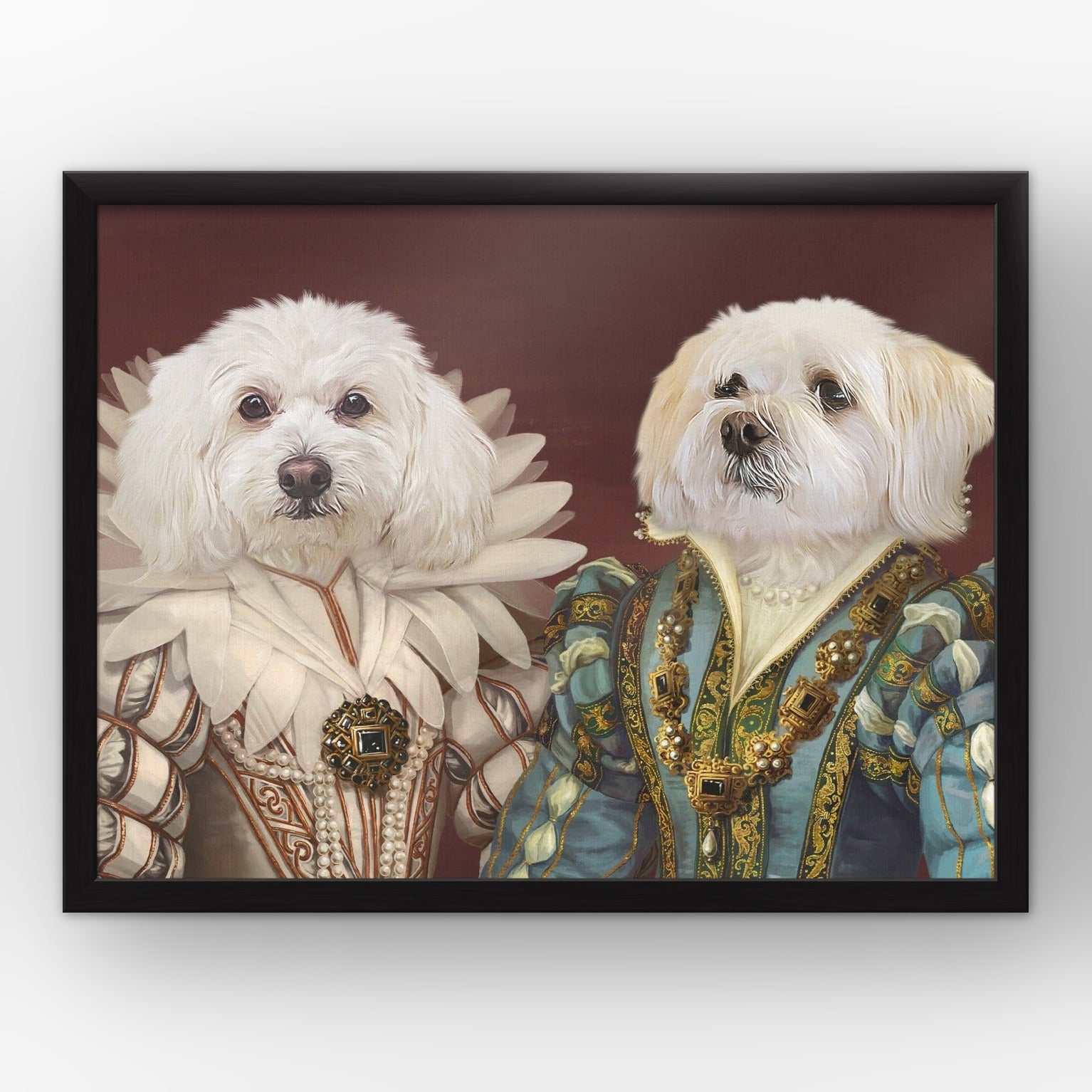 The Queen and Sapphire Queen custom pet poster in a black frame