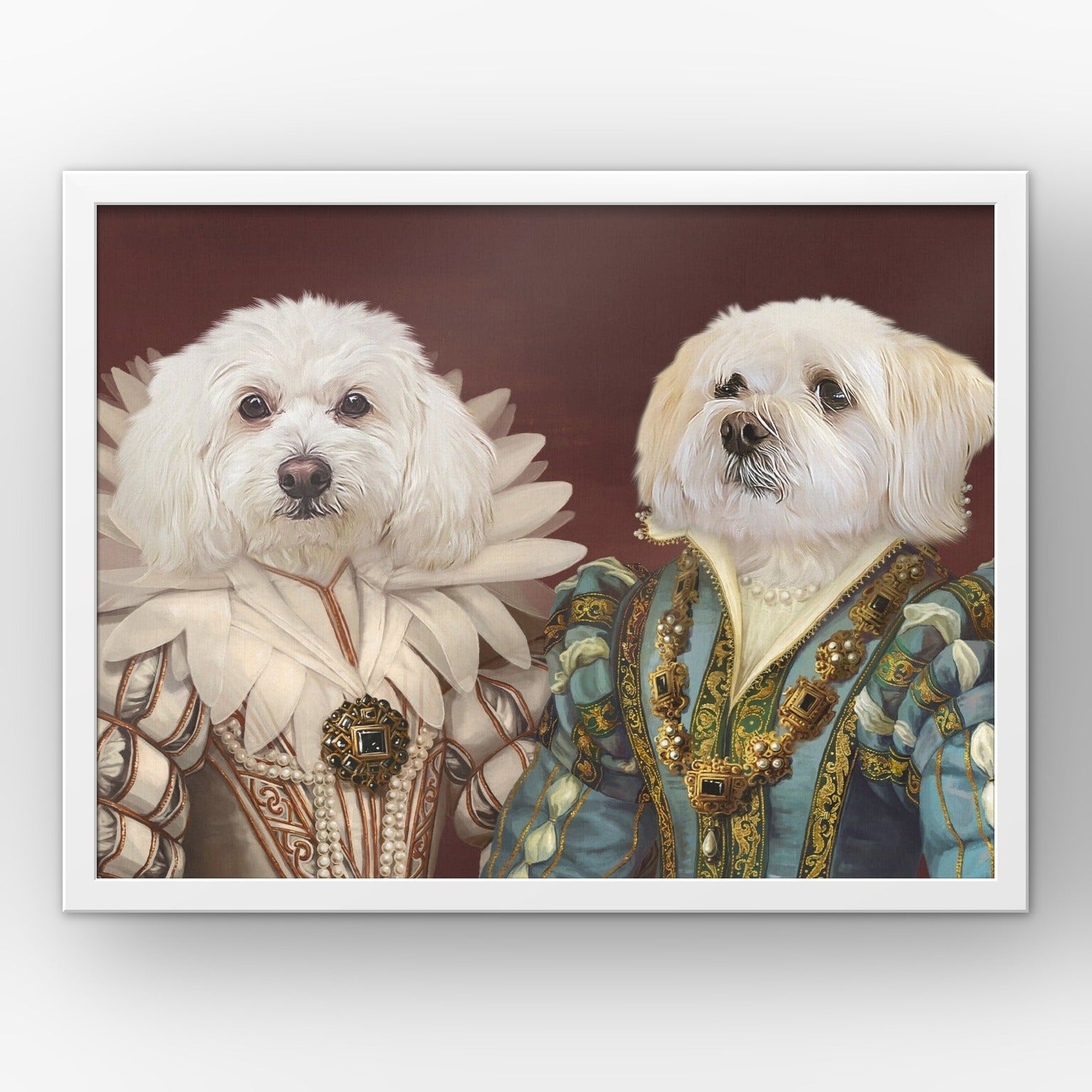 The Queen and Sapphire Queen custom pet poster in a white frame