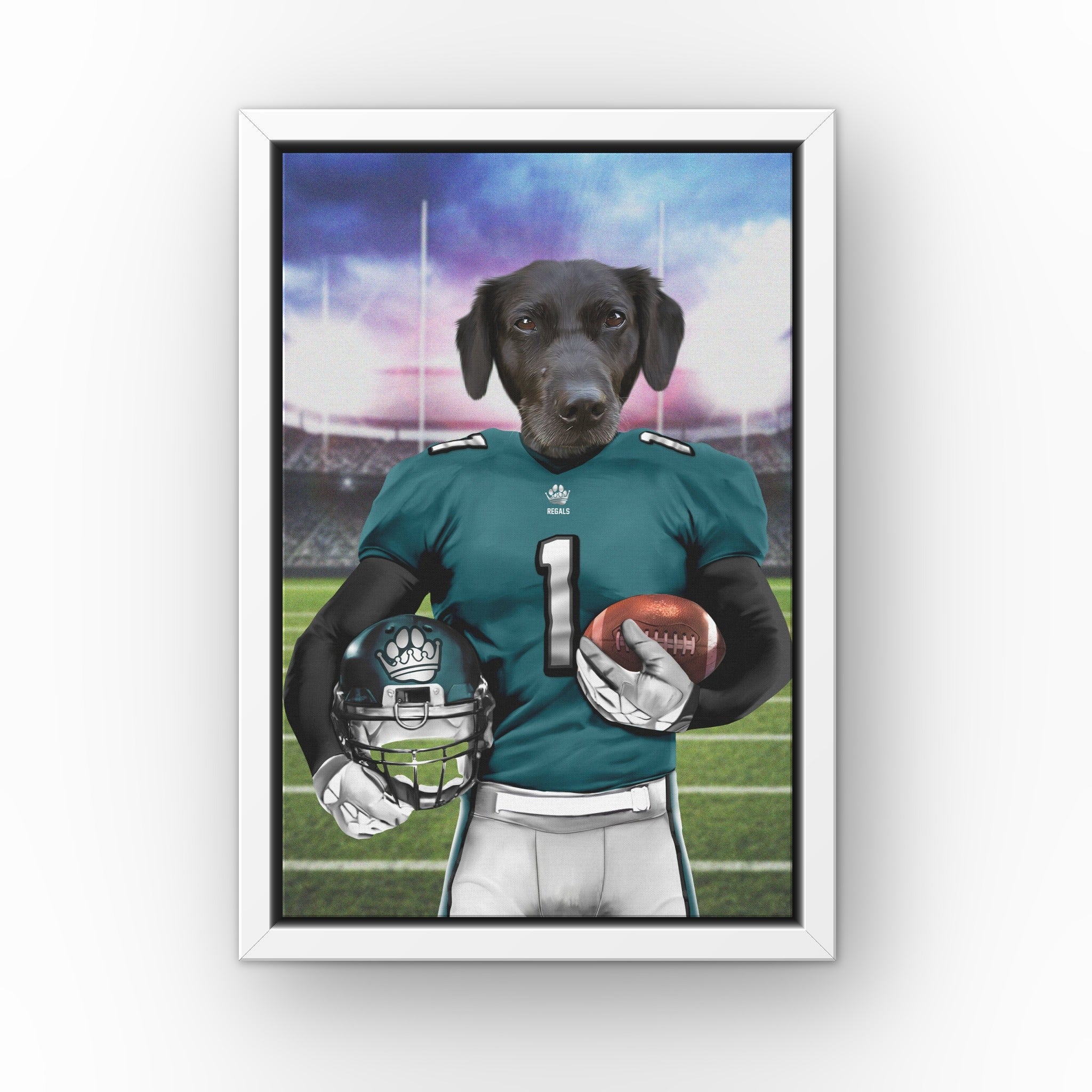 The Regals custom pet canvas in a white floating frame