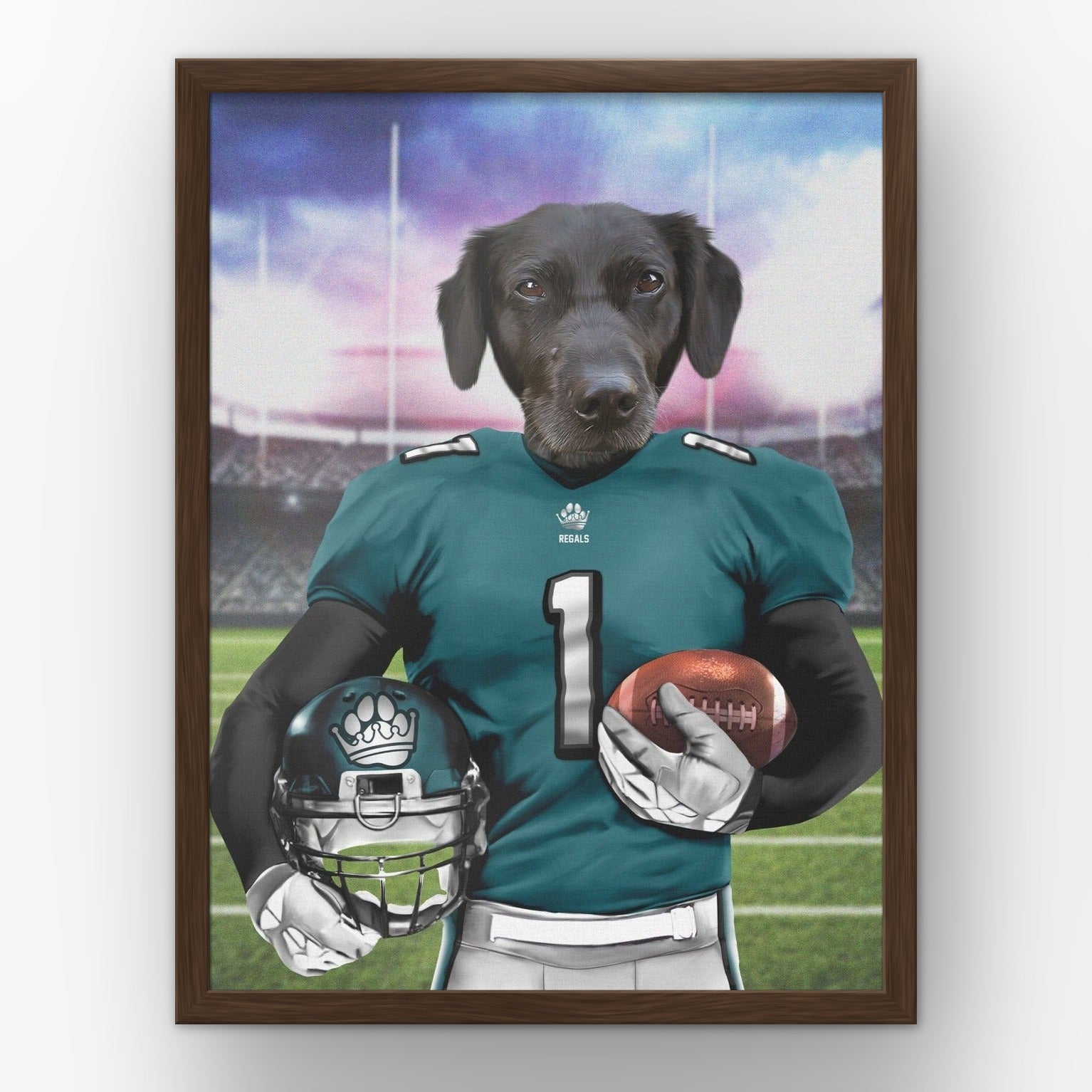 The Regals custom pet poster in a walnut frame