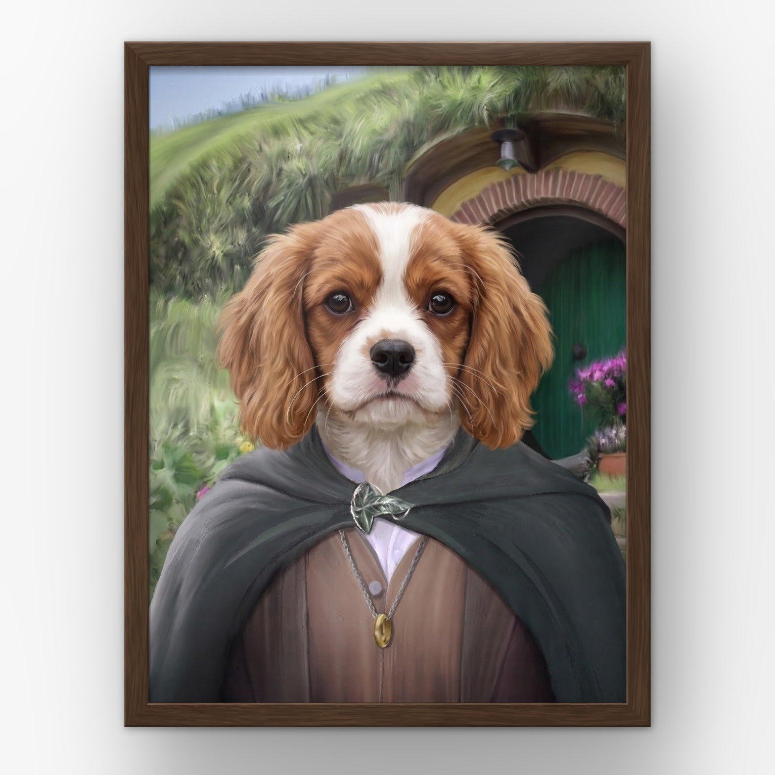 The Ringbearer custom pet poster in a walnut frame