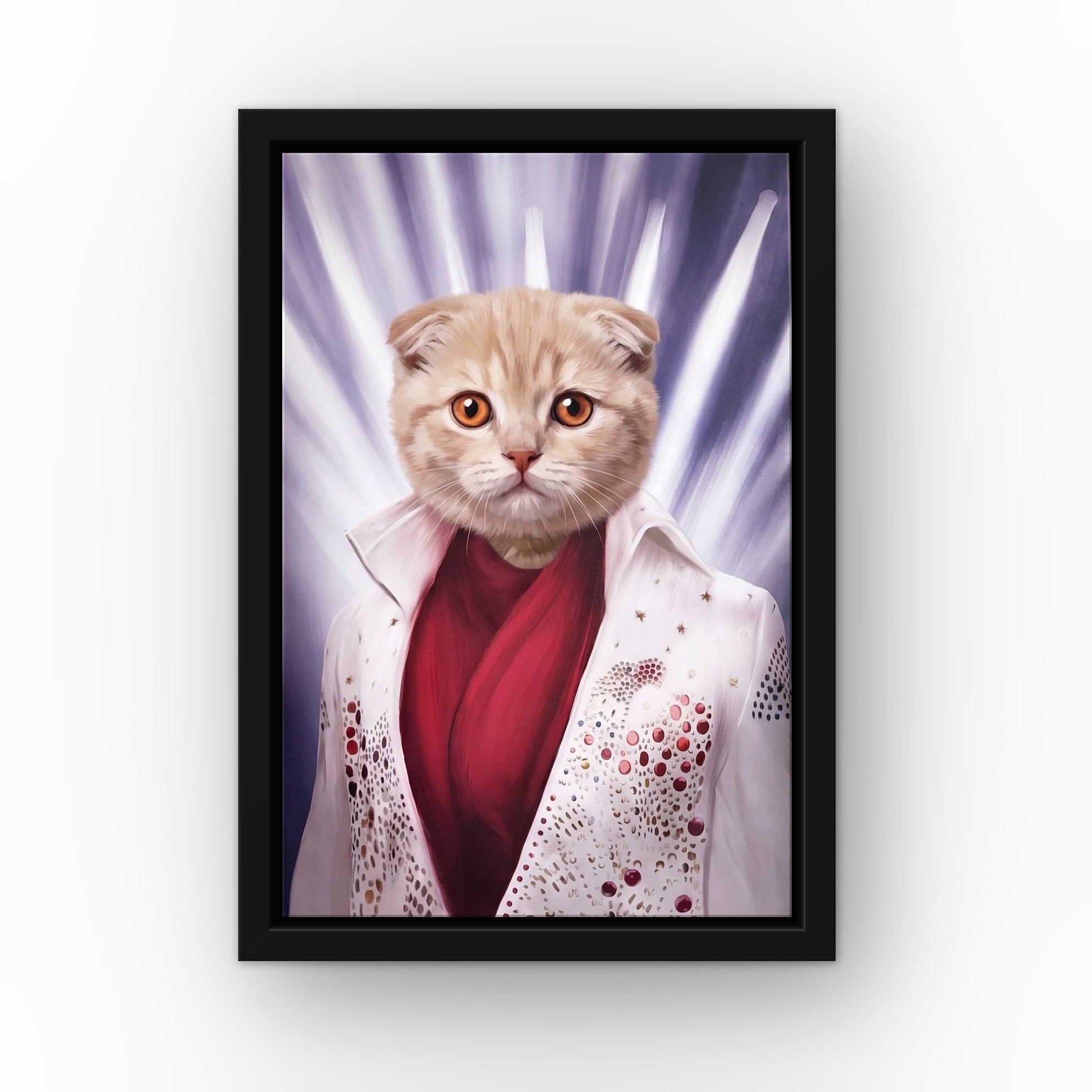 The Rock God custom pet canvas in a black floating frame
