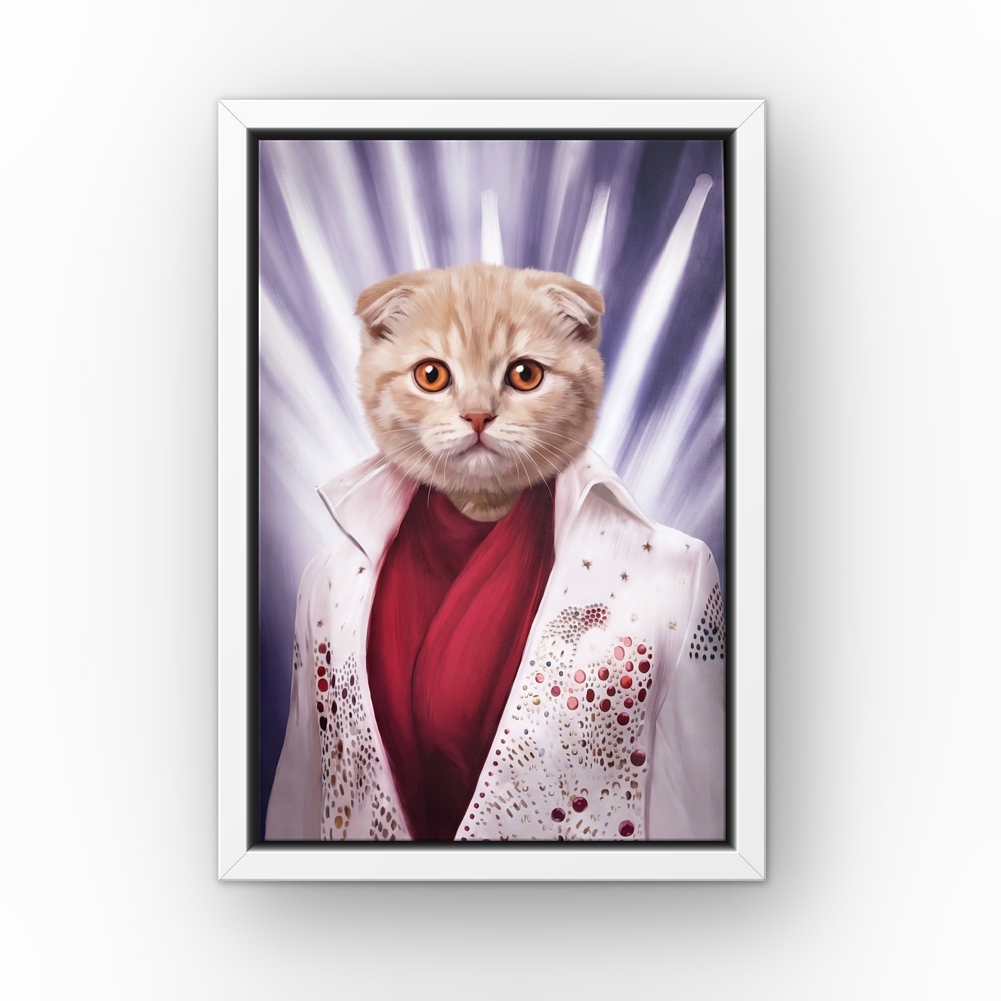 The Rock God custom pet canvas in a white floating frame