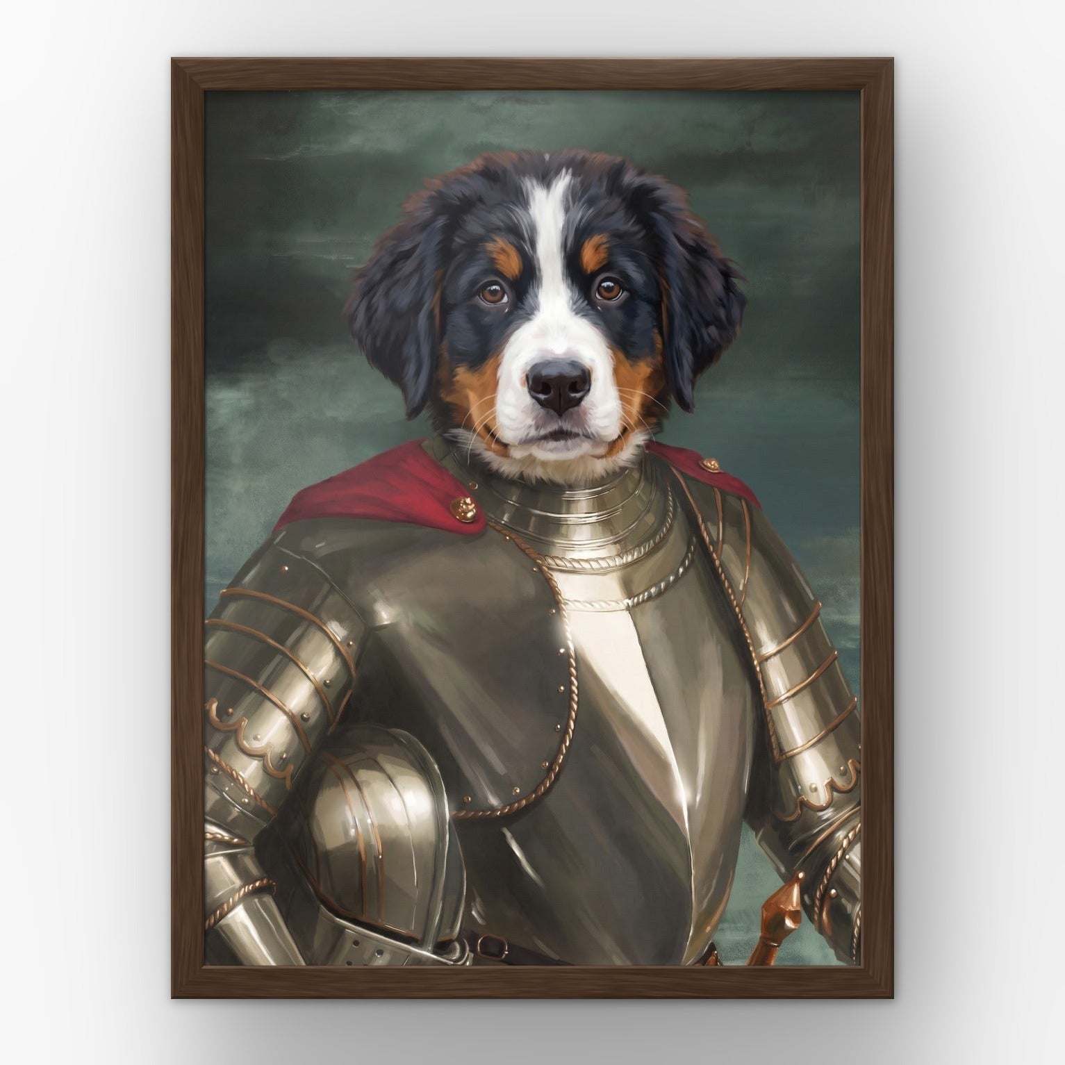 The Royal Knight custom pet poster in a walnut frame