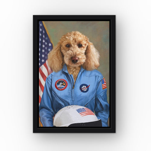 The Sally custom pet canvas in a black floating frame