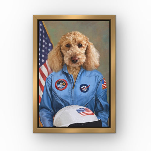 The Sally custom pet canvas in a gold floating frame