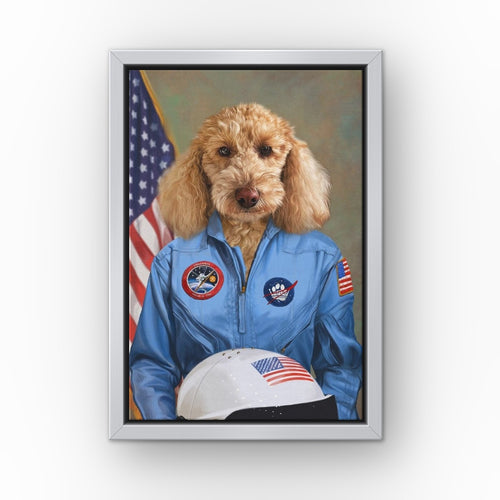 The Sally custom pet canvas in a silver floating frame
